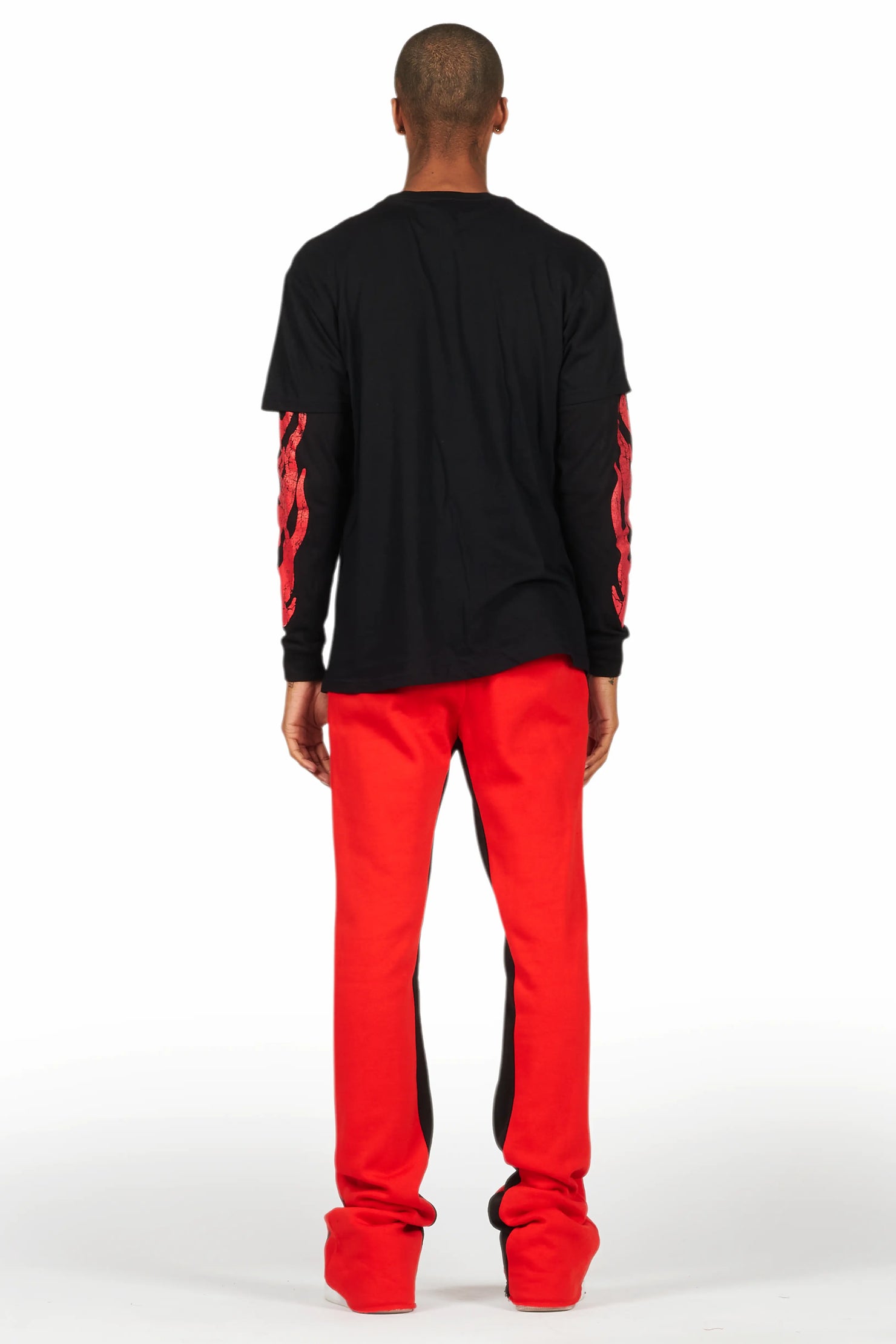 Amos Black/Red Double Layer T-Shirt/Stacked Baggy Pant Set