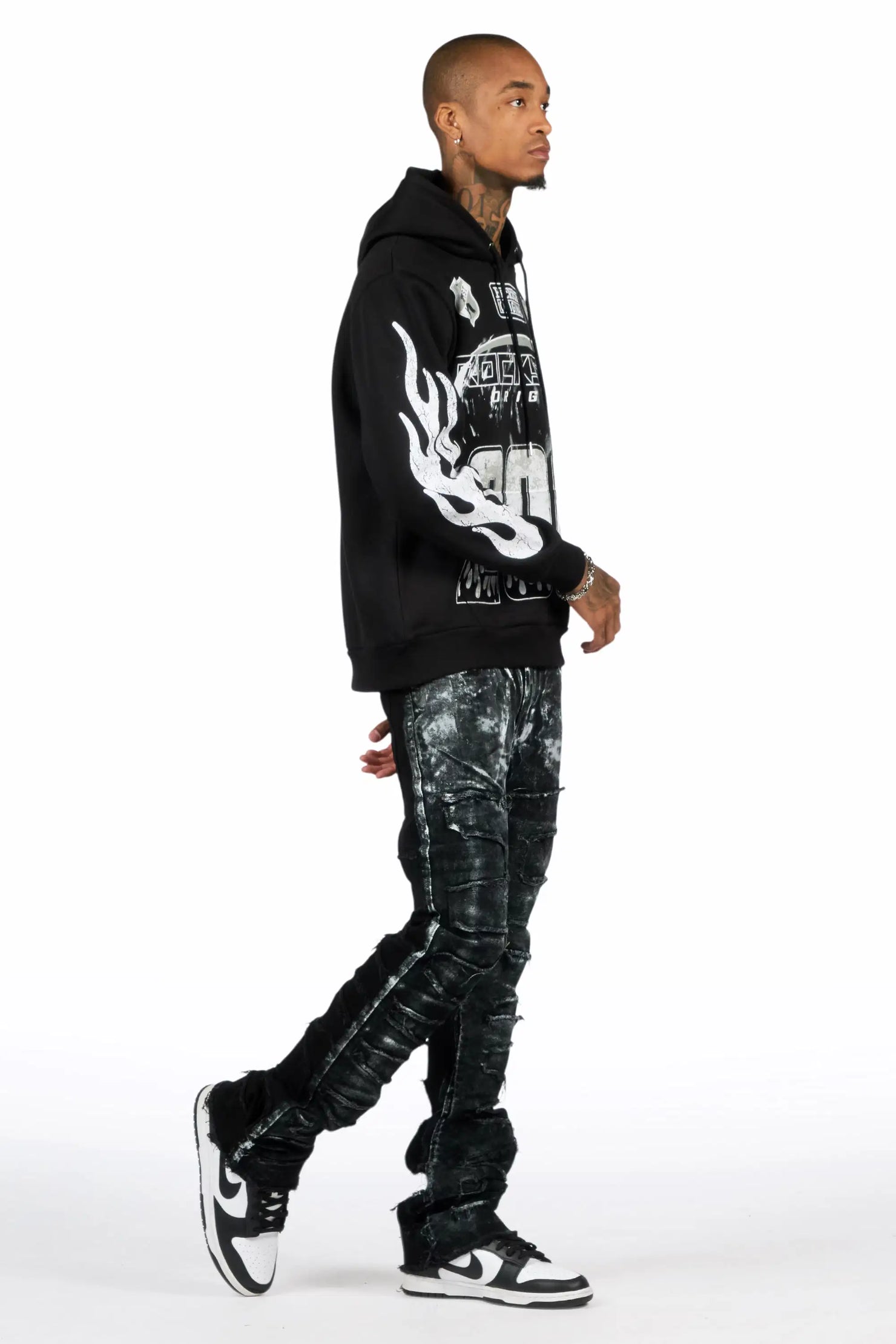 Amos Black/Black Hoodie/Stacked Flare Jean Set