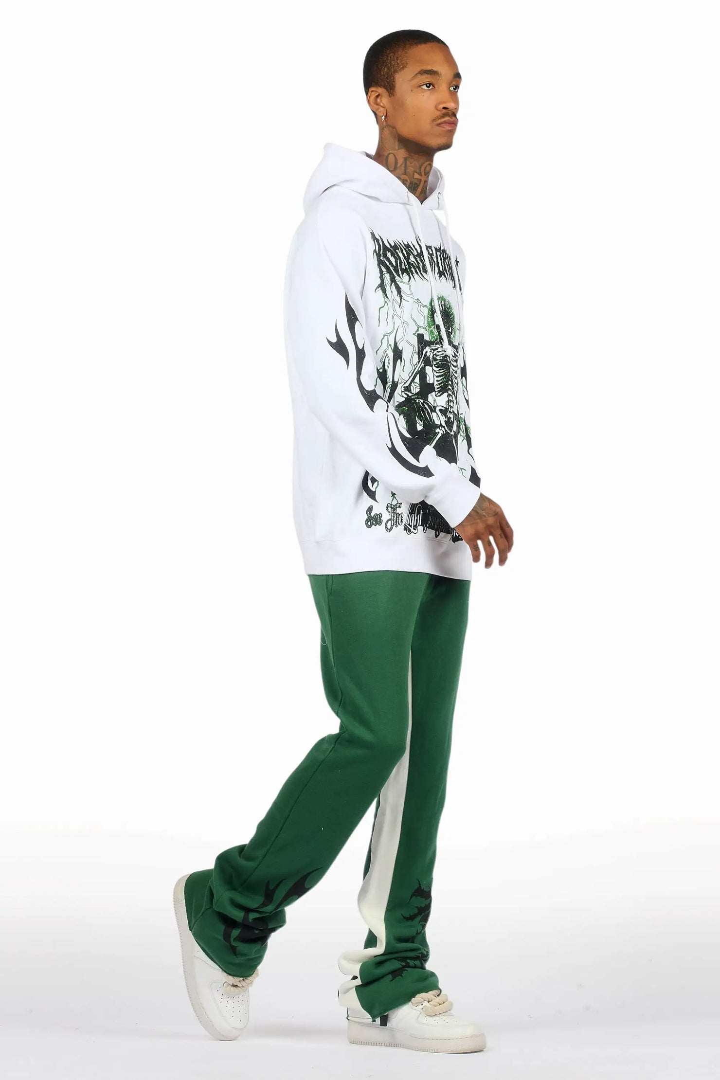 Deathrow White/Green Hoodie/Stacked Track Set