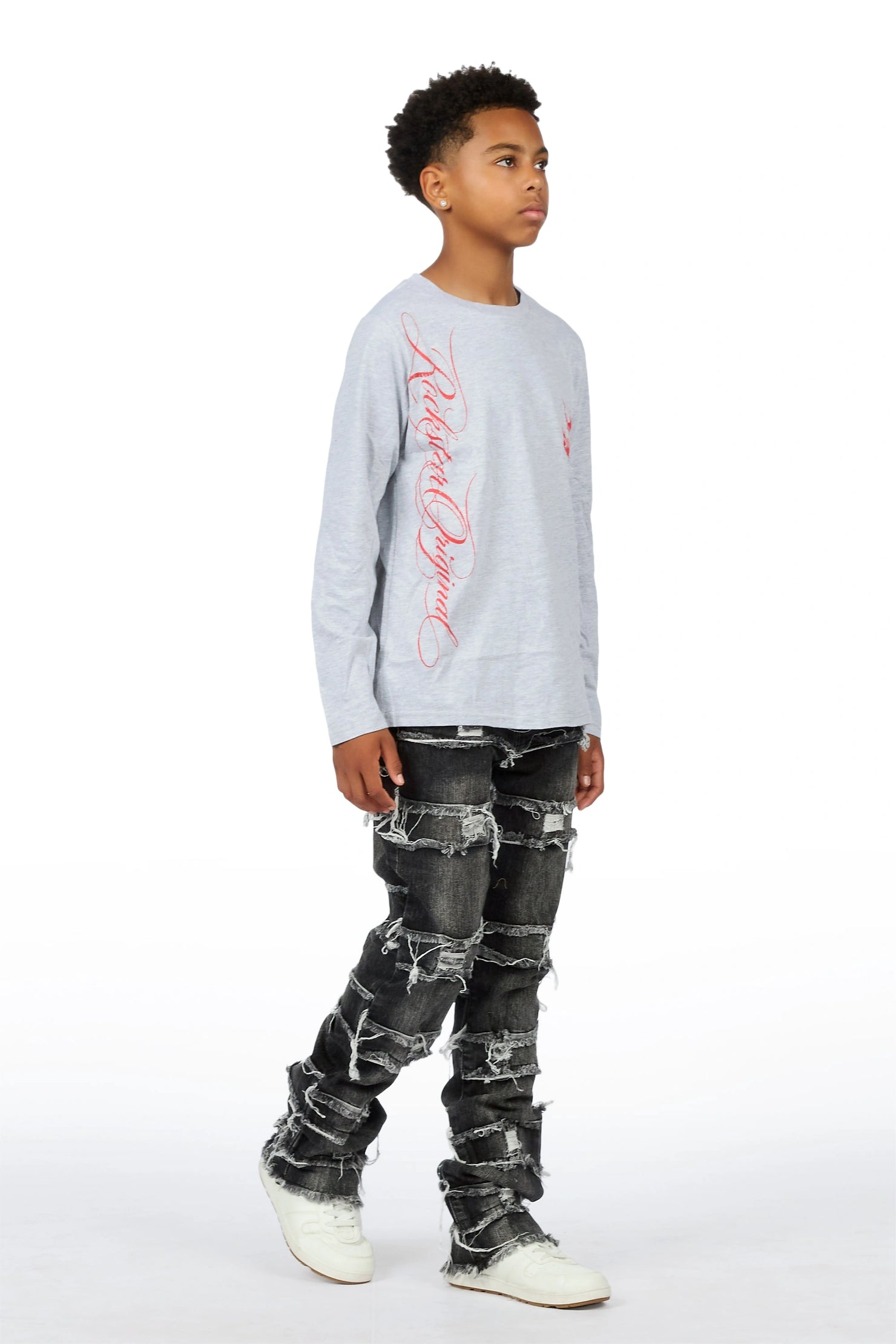 Boys Cobain Grey/Black T-Shirt Stacked Jean Set