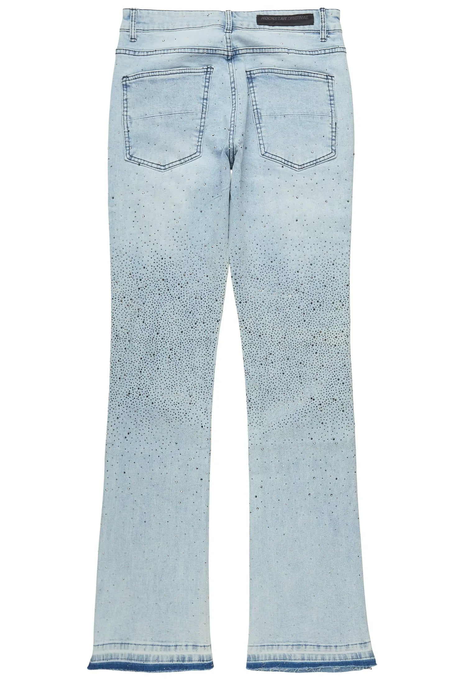 Onyx Light Blue Studded Stacked Flare Jean