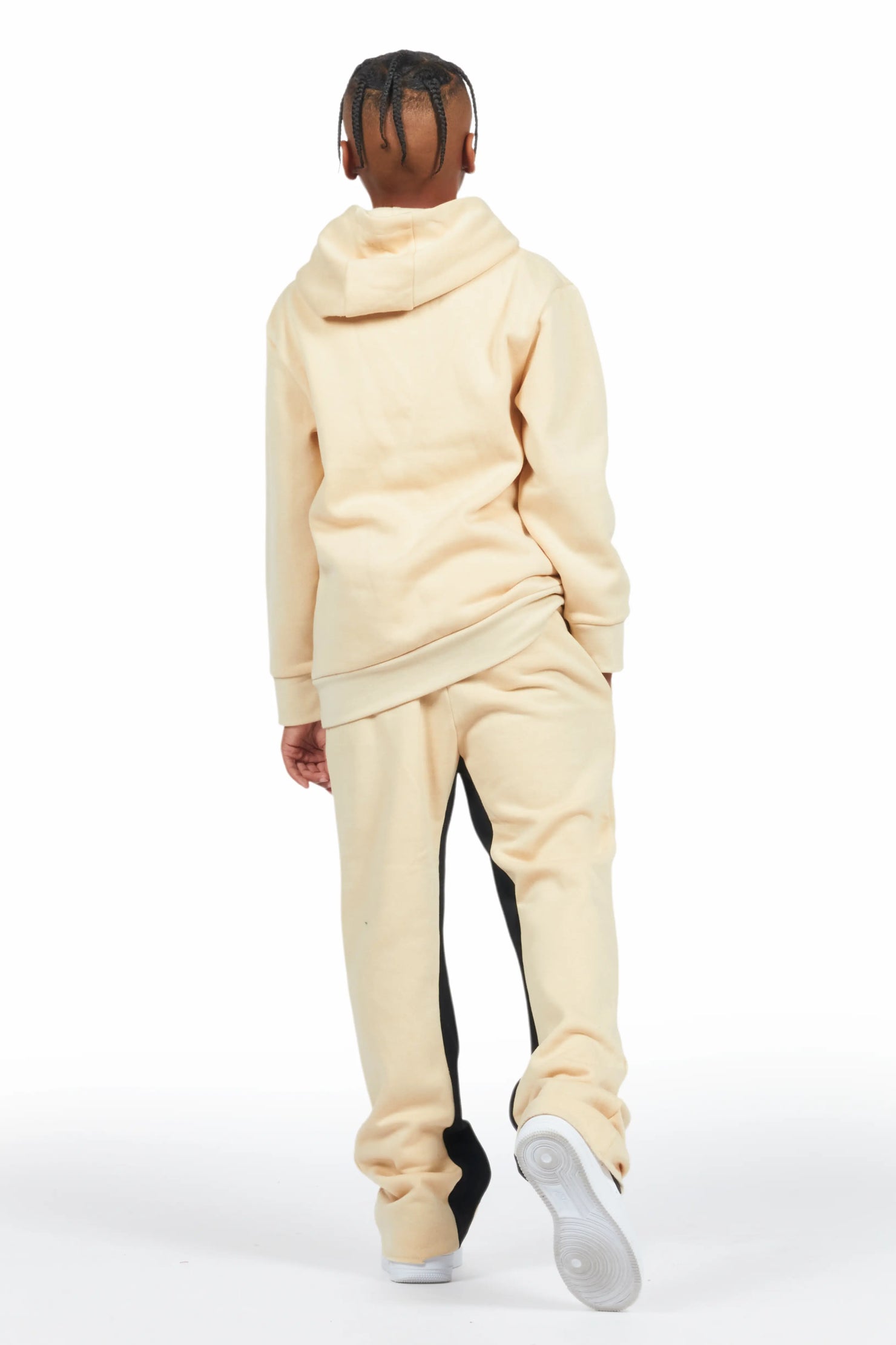 Boys Mallor Beige/White Baggy Stacked Hoodie Track Set