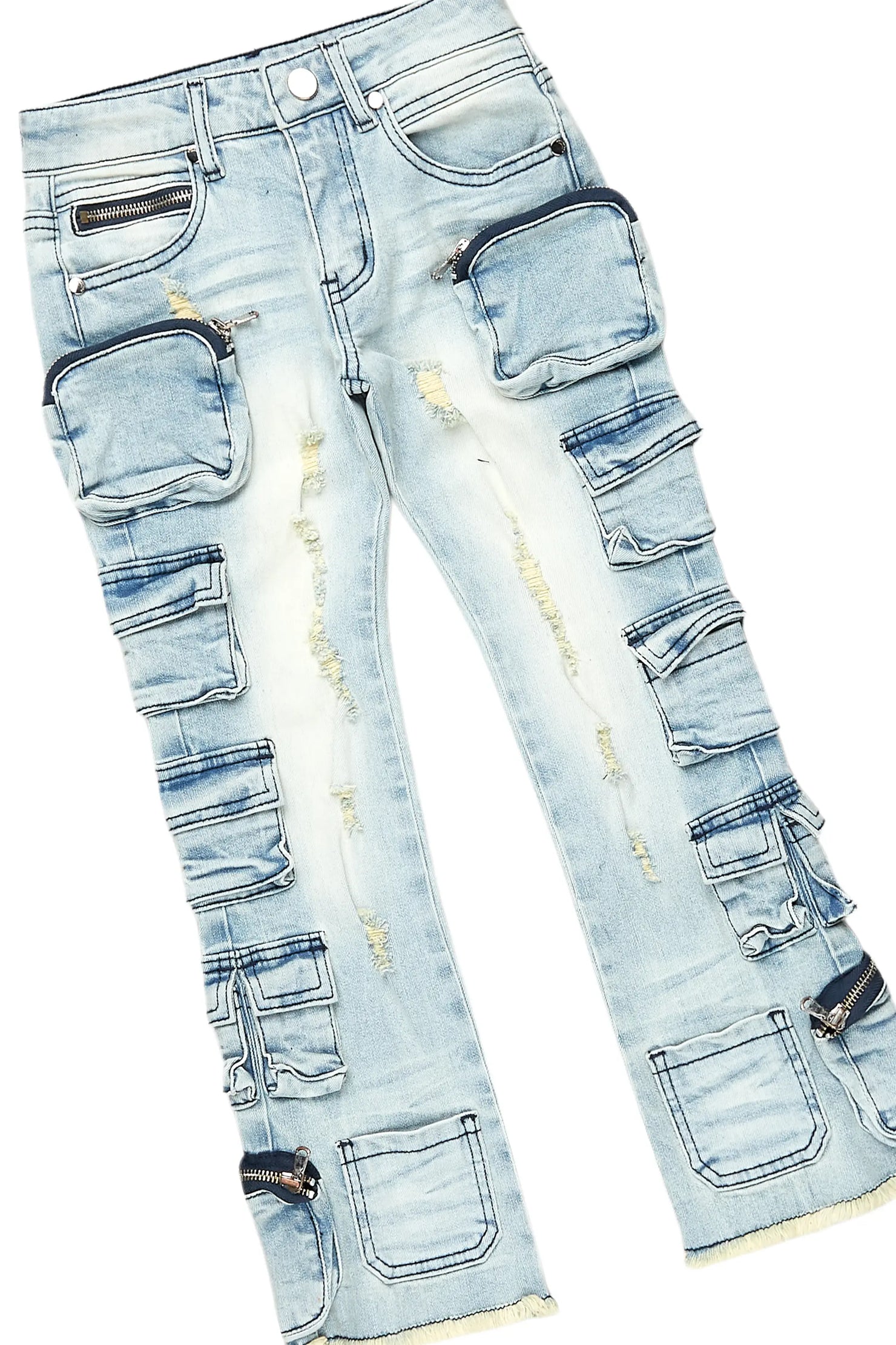 Boys All Eyes Blue/Vintage Grey Hoodie/Stacked Flare Jean Set