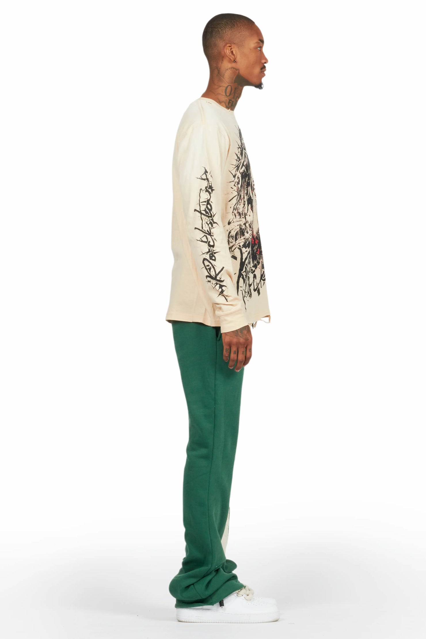 Uko Green Stacked Baggy Track Pant