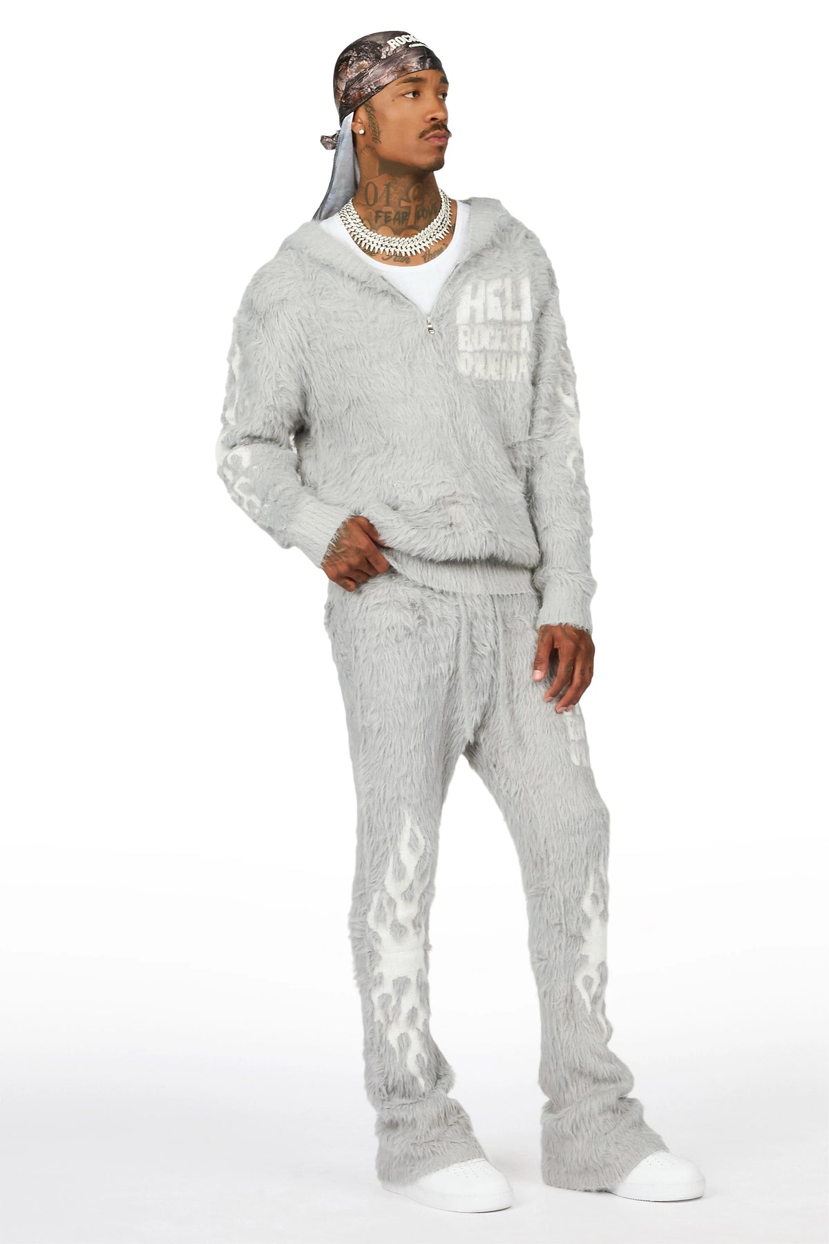 Toshio Grey Stacked Flare Knitted Mohair Track Set