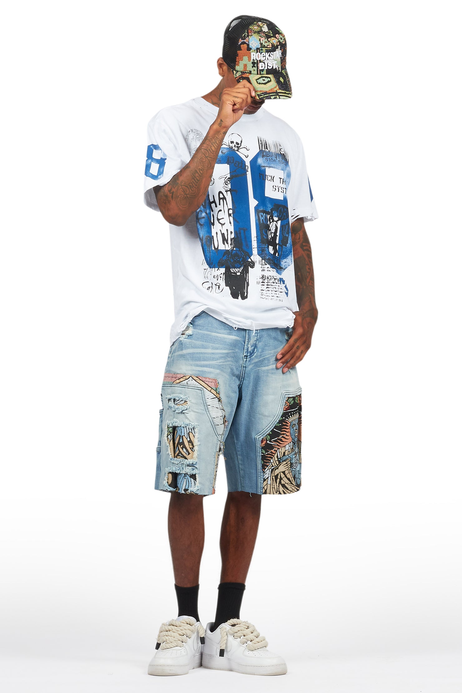 Grill White/Blue Tapestry T-Shirt/Denim Short Set