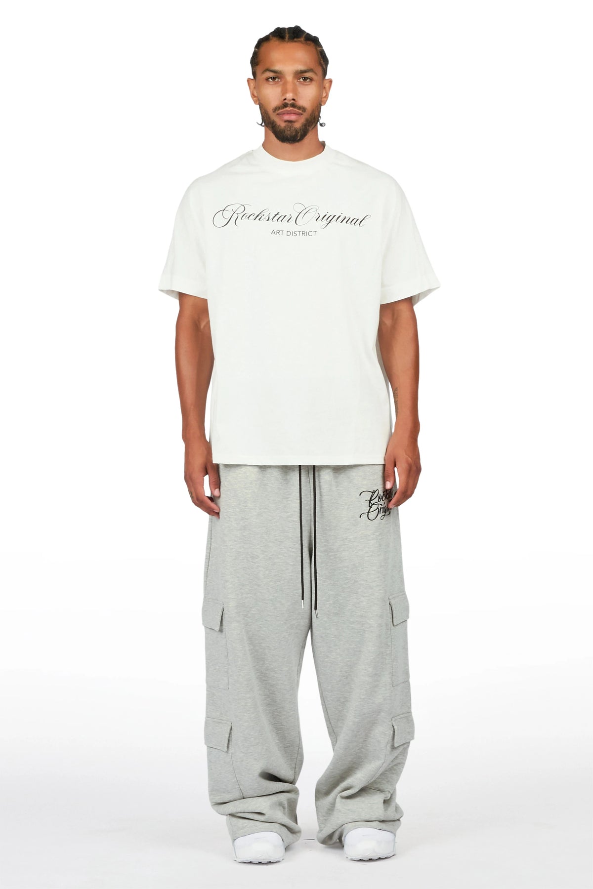 Adaty Heather Grey Chain Baggy Fit Pant