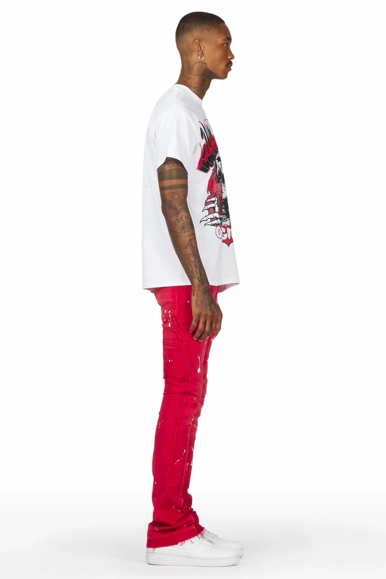 Thorton Red Stacked Flare Jean