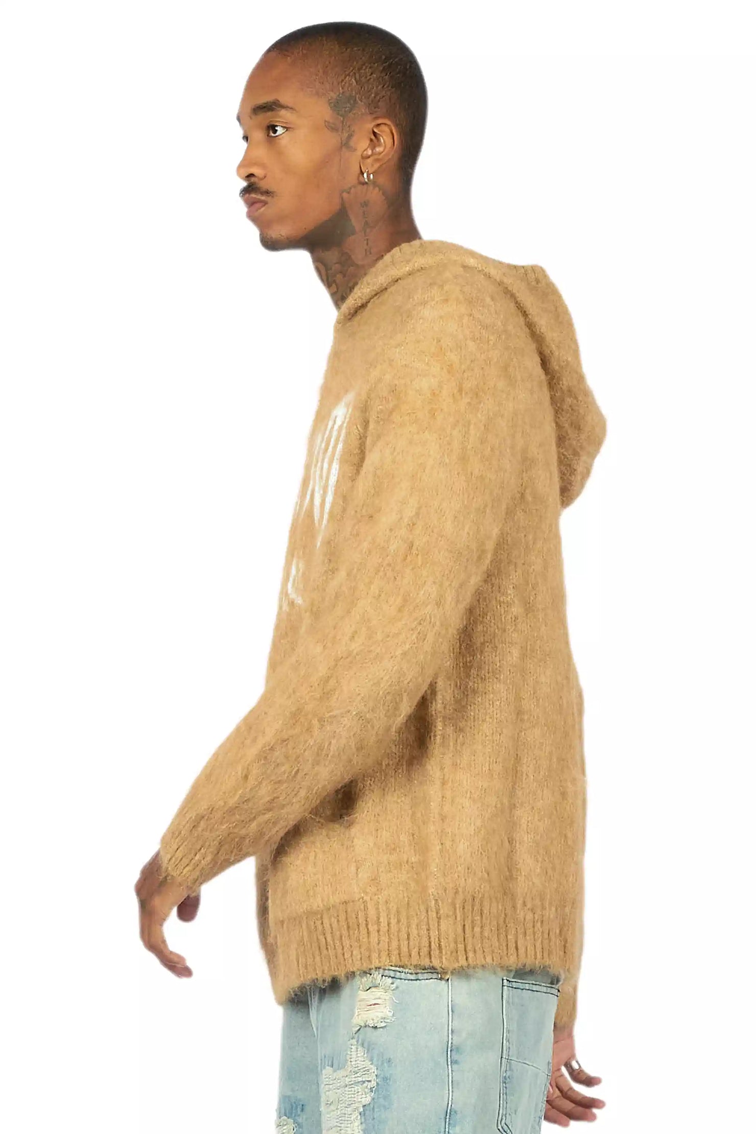 Andros Reflected Beige Graphic Knitted Hoodie