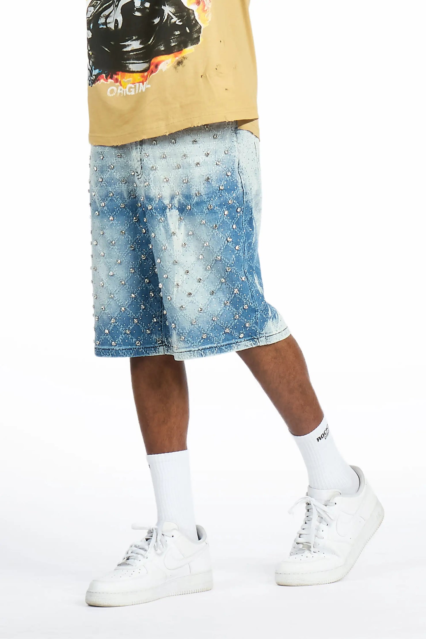 Glit Blue Rhinestone Denim Short