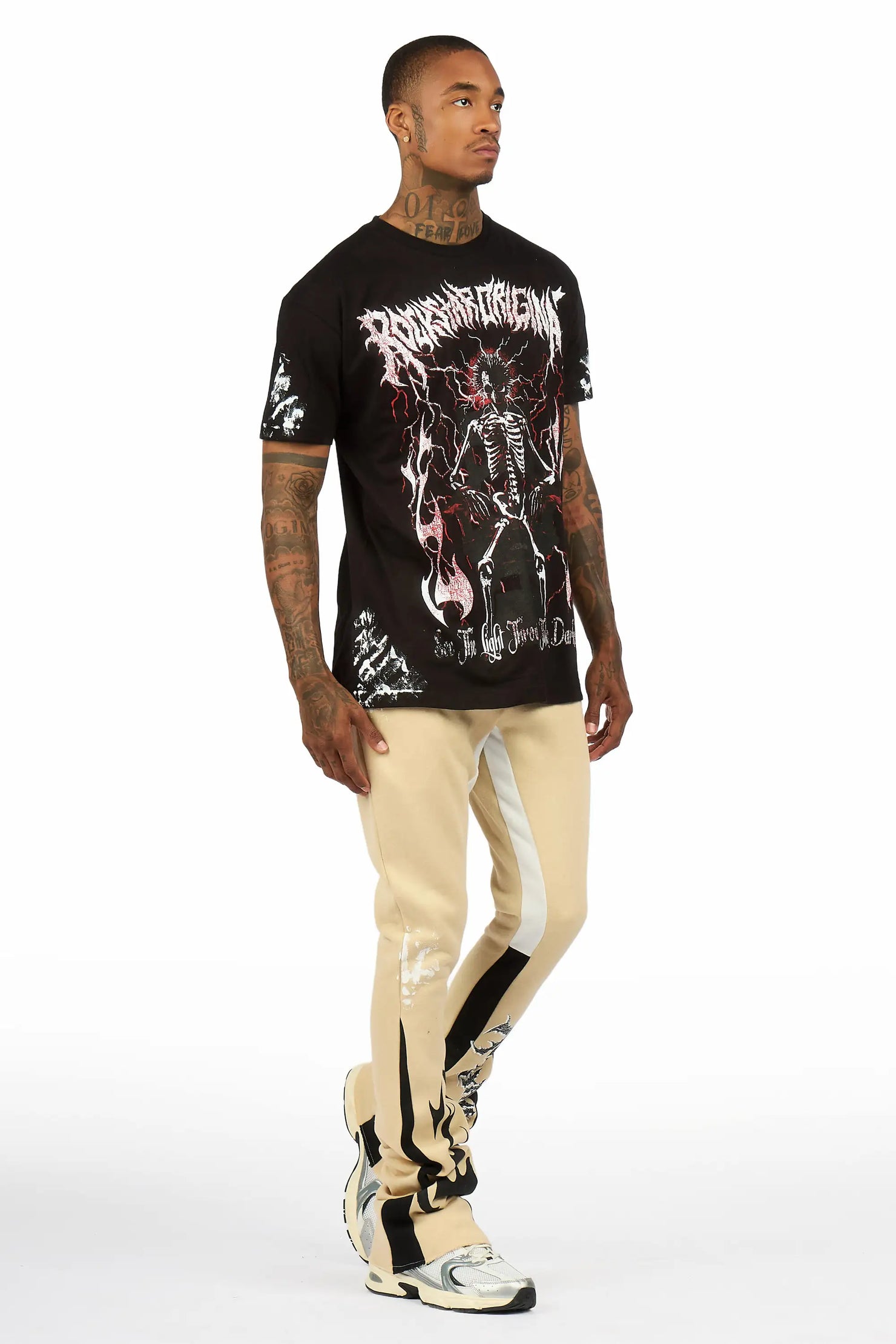 Deathrow 2.0 Black/Beige T-Shirt/Stacked Flare Pant Set