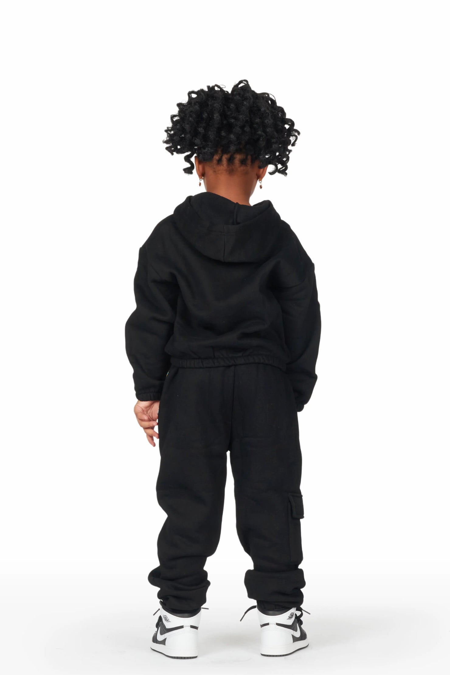 Girls Nevaeh Black Zip Up Hoodie Pant Set