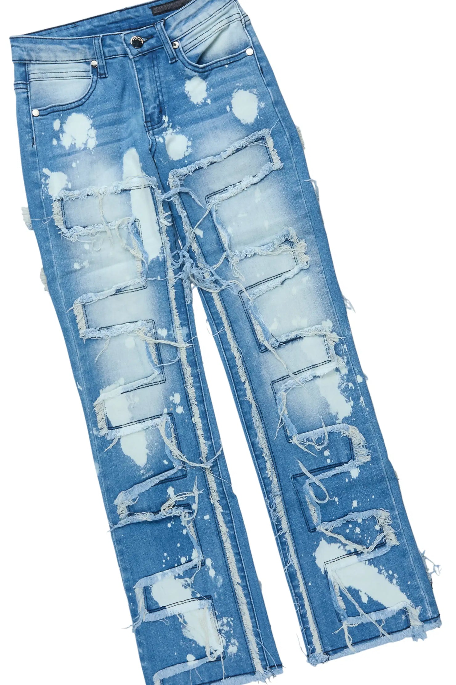 Boys Wizzurd Red Hoodie & Laban Blue Bleach Stacked Jean Set