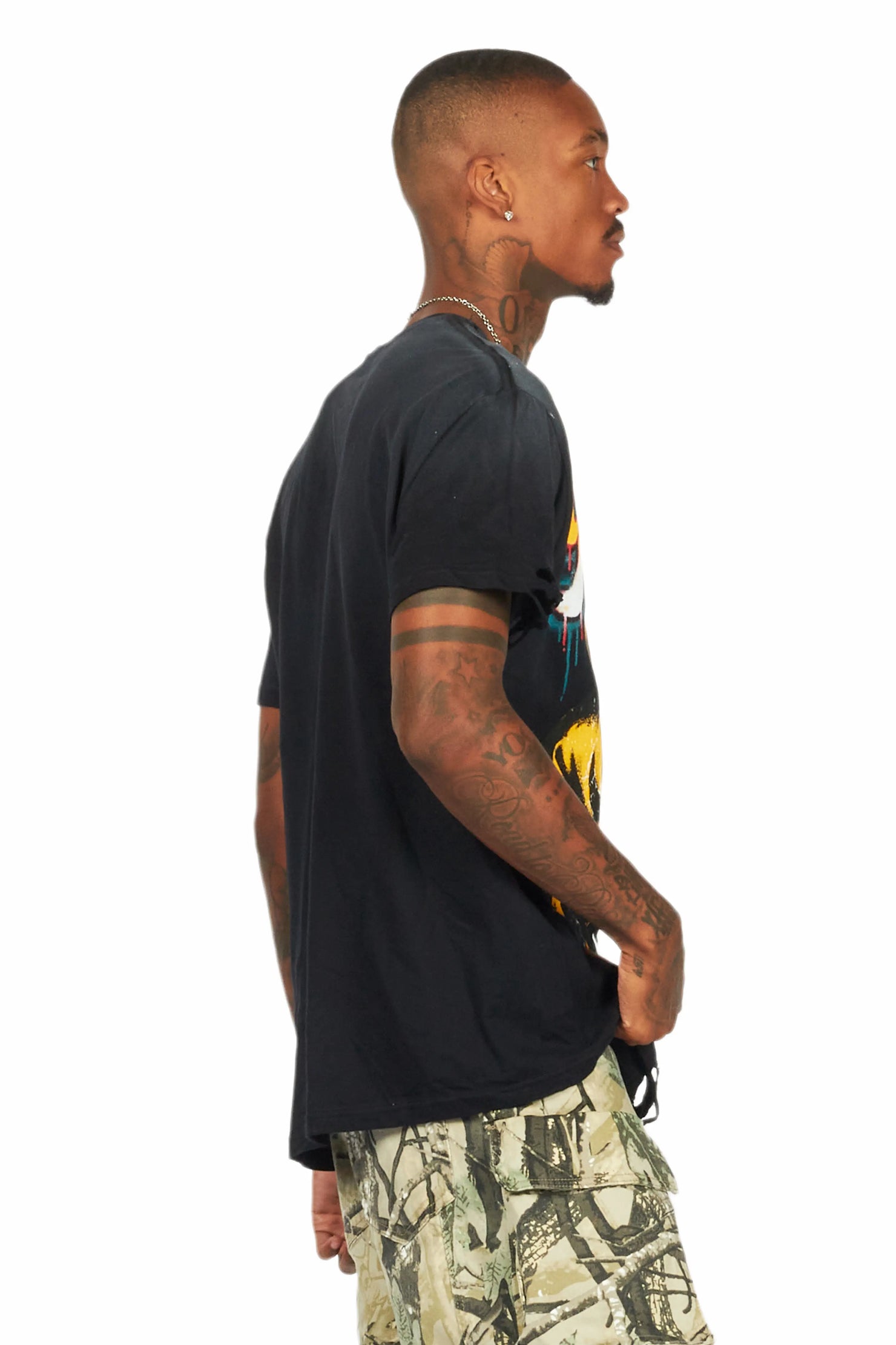 Loman Black Oversized Graphic T-Shirt
