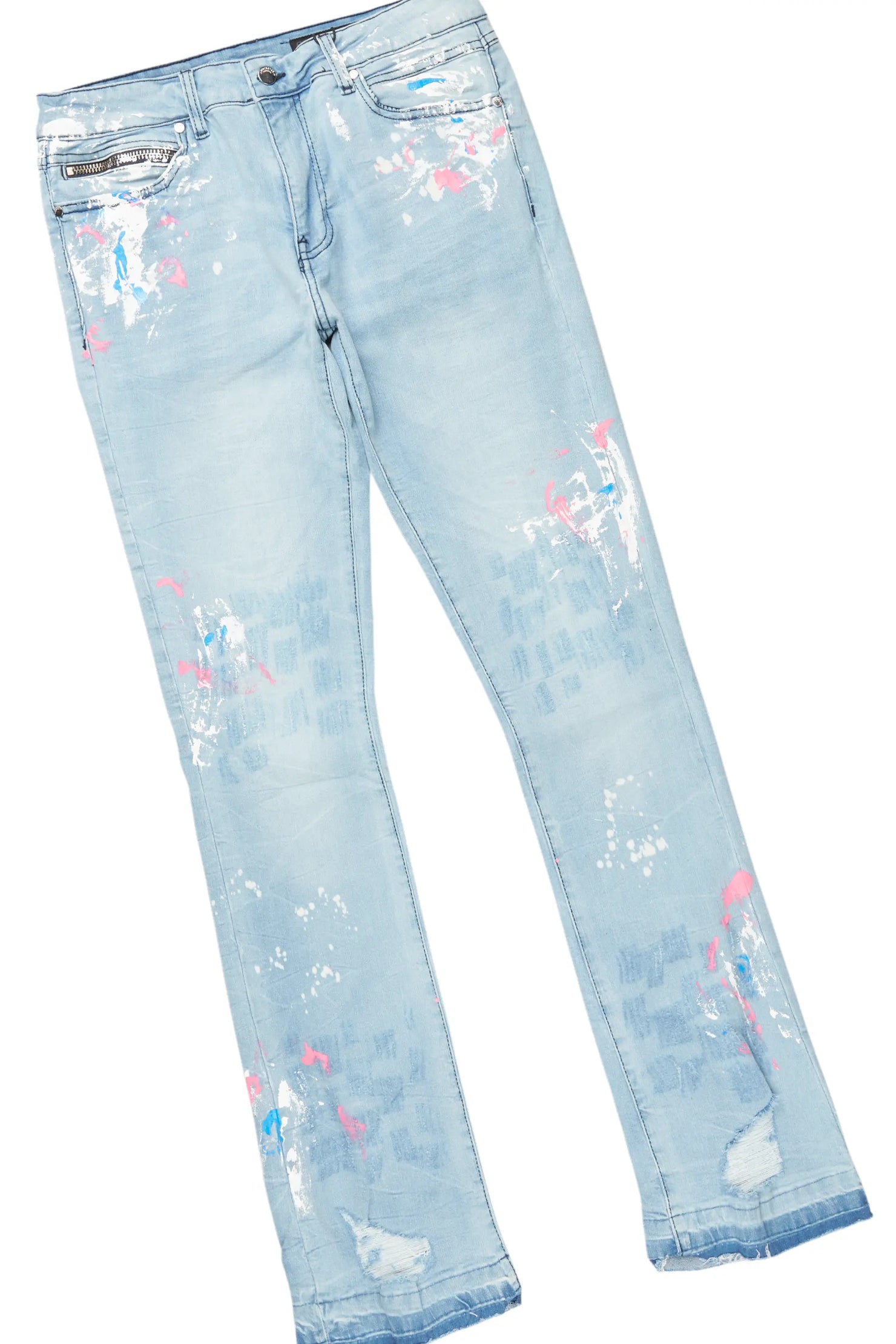 Beno White Long Sleeve/Stacked Flare Jean Set