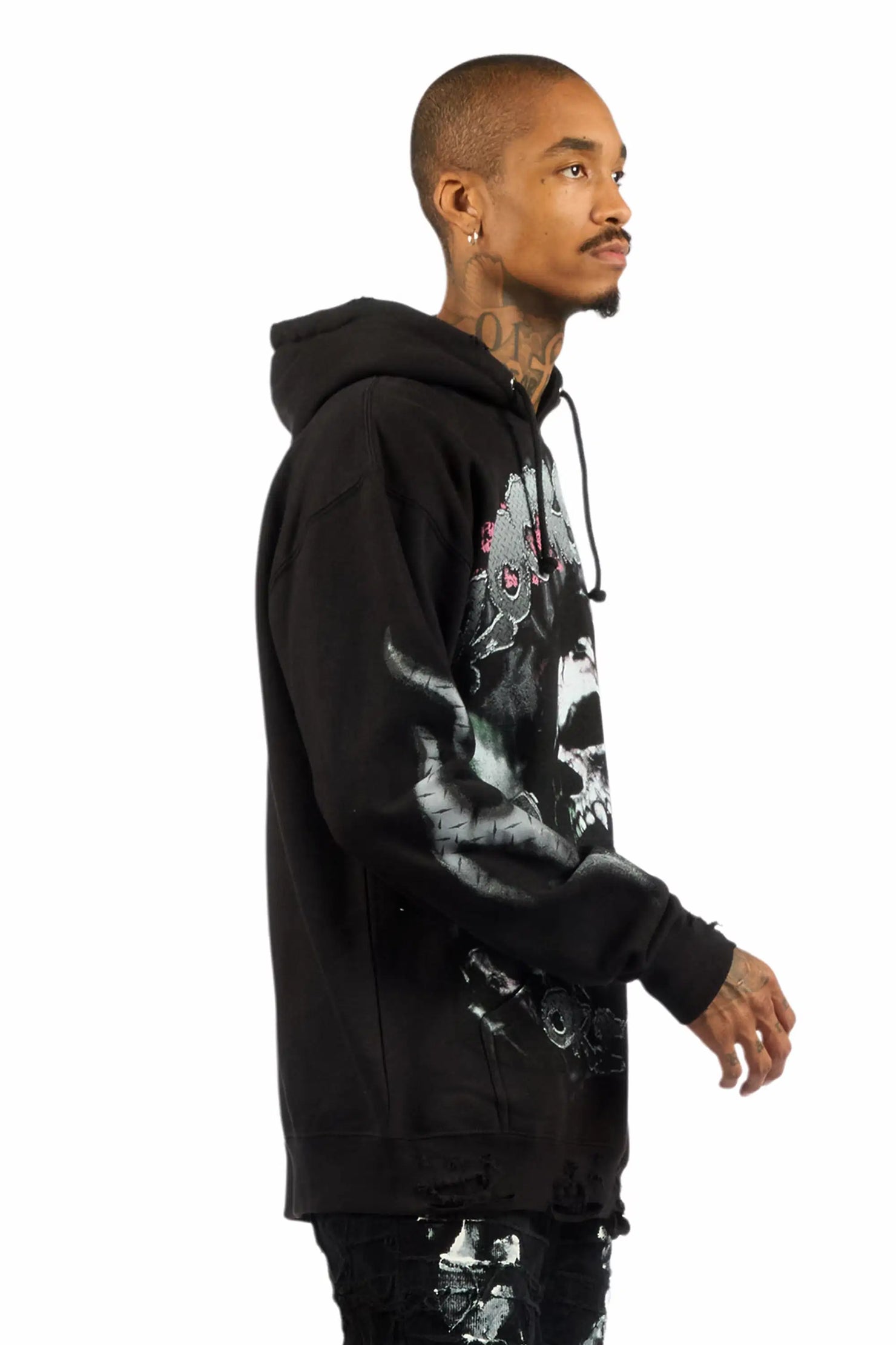 Tylenz Black/Multi Distressed Graphic Hoodie