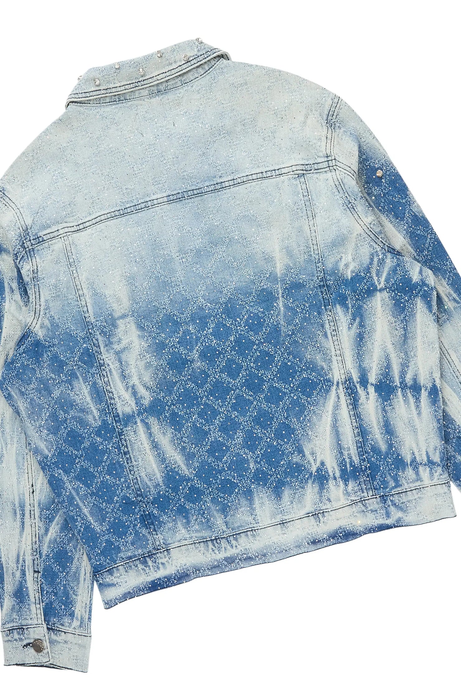 Glit Dark Blue Rhinestone Denim Jacket/Stacked Flare Jean Set