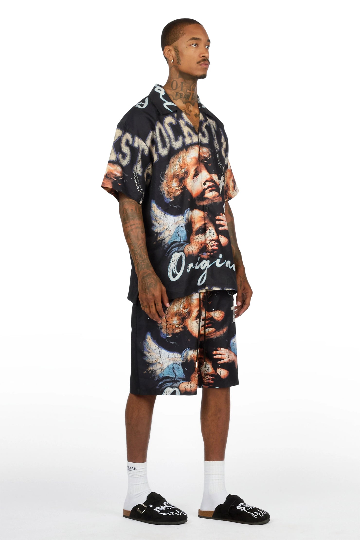 Deiter Black Button Down T-Shirt/Short Set