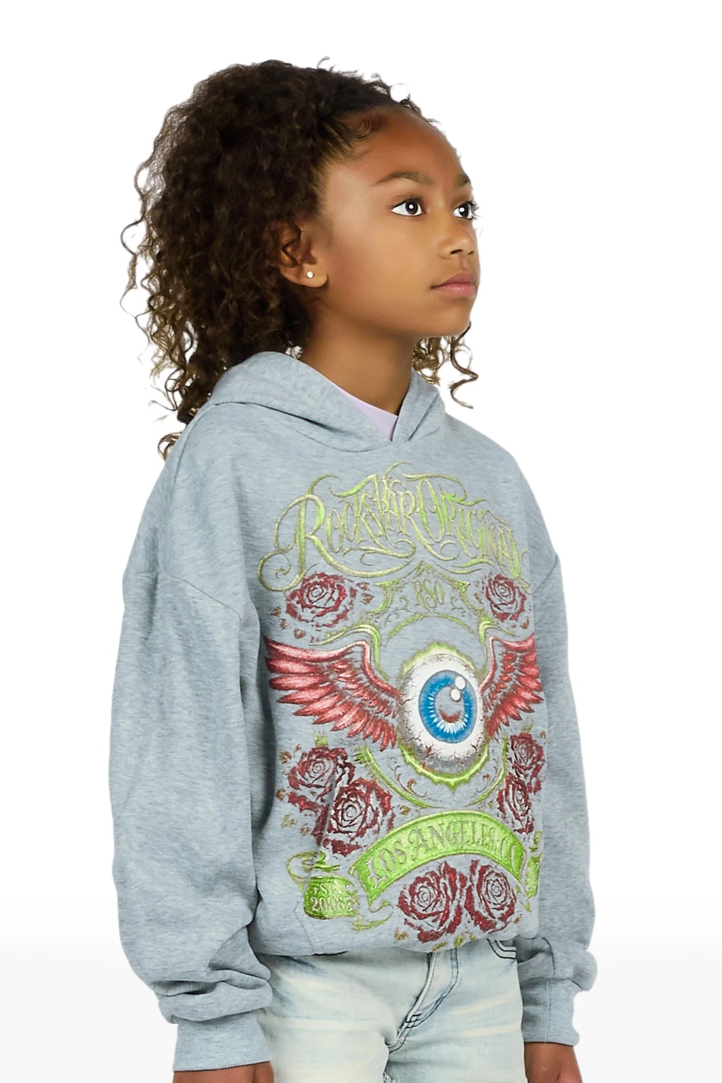 Girls Palady Heather Grey Graphic Hoodie