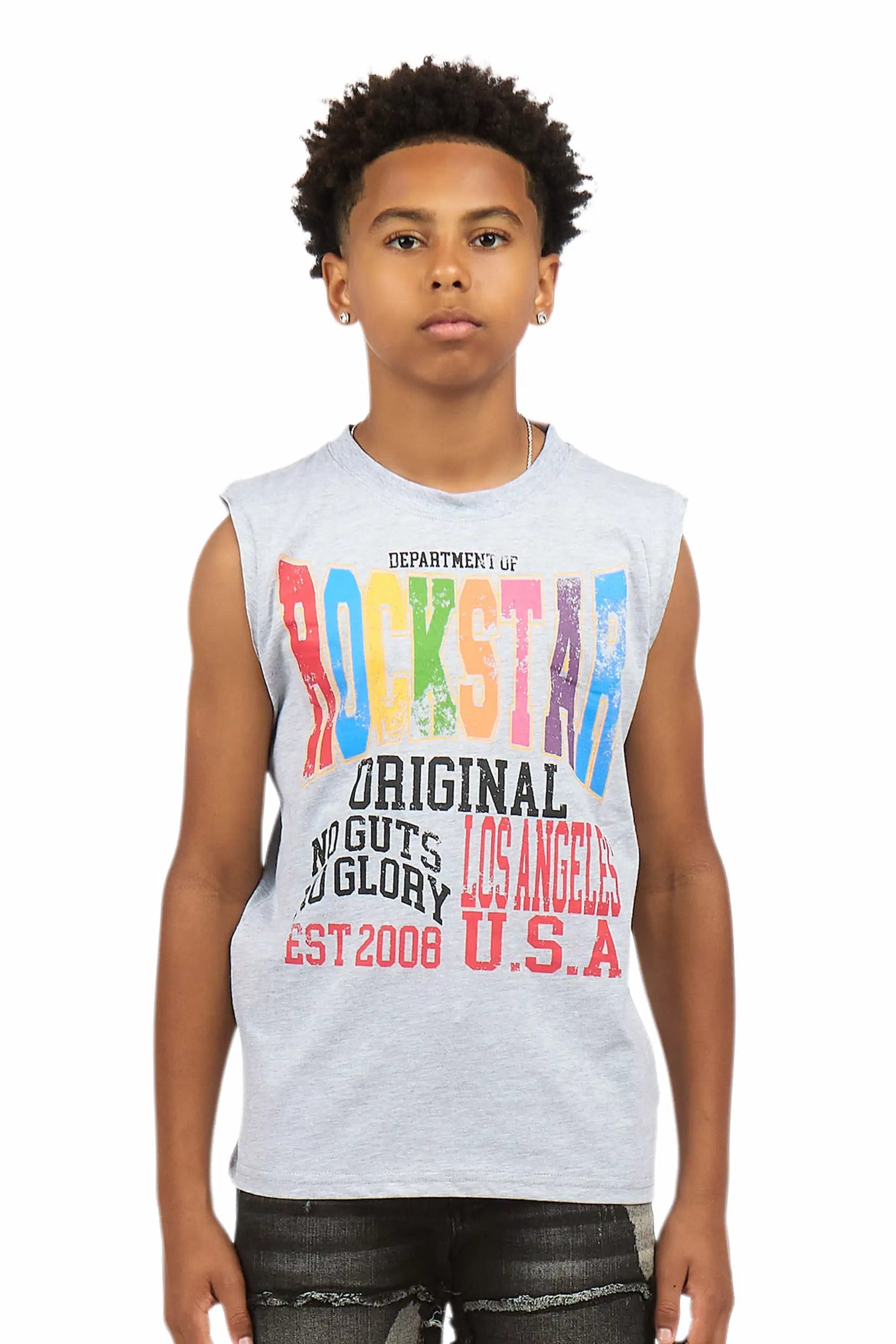 Boys Keen Heather Grey Cut Off Graphic T-Shirt