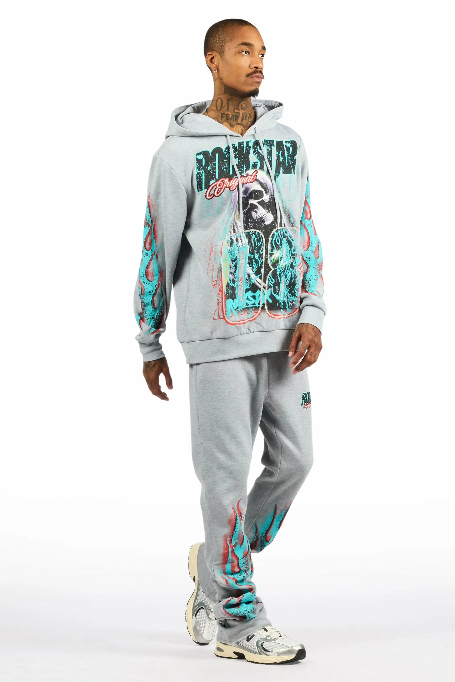 Kruz Heather Grey Hoodie/Stacked Pant Track Set
