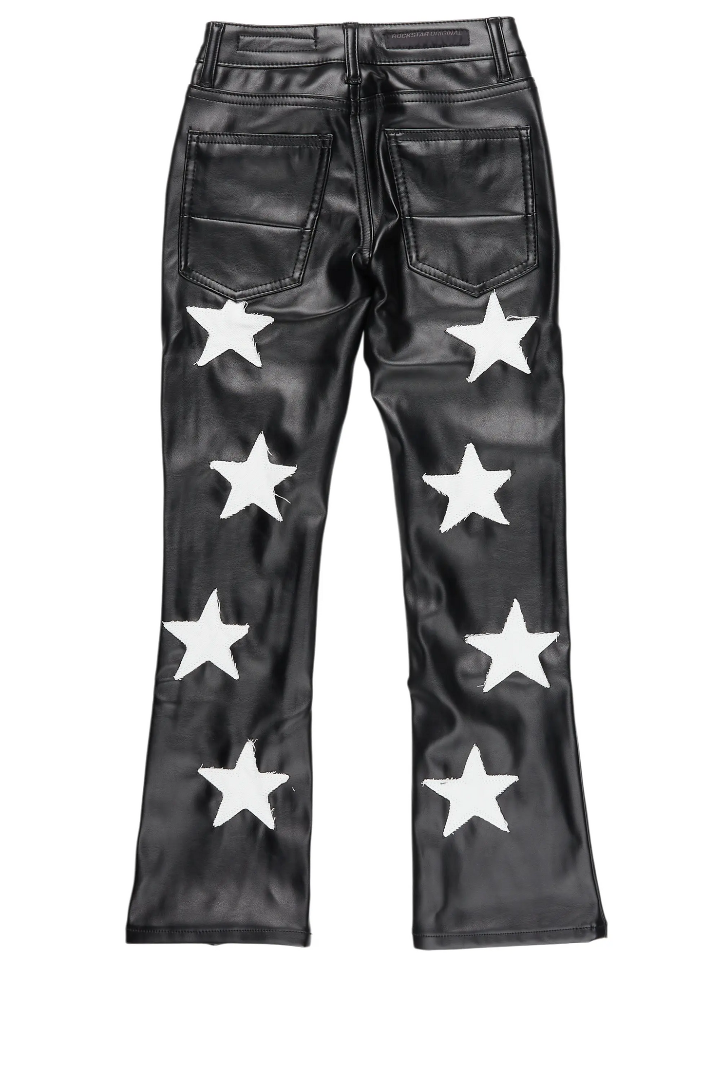 Boys Steen Black PU Stacked Flare Jeans