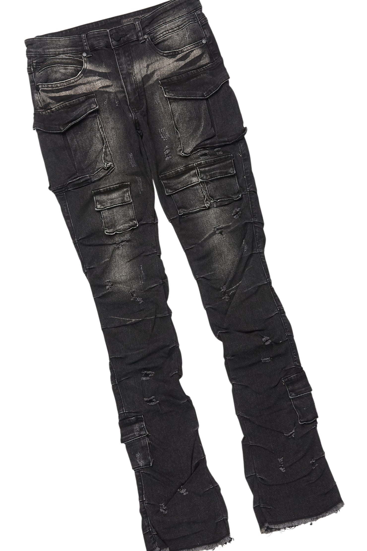 Amina Black Washed T-Shirt Stacked Flare Jean Set