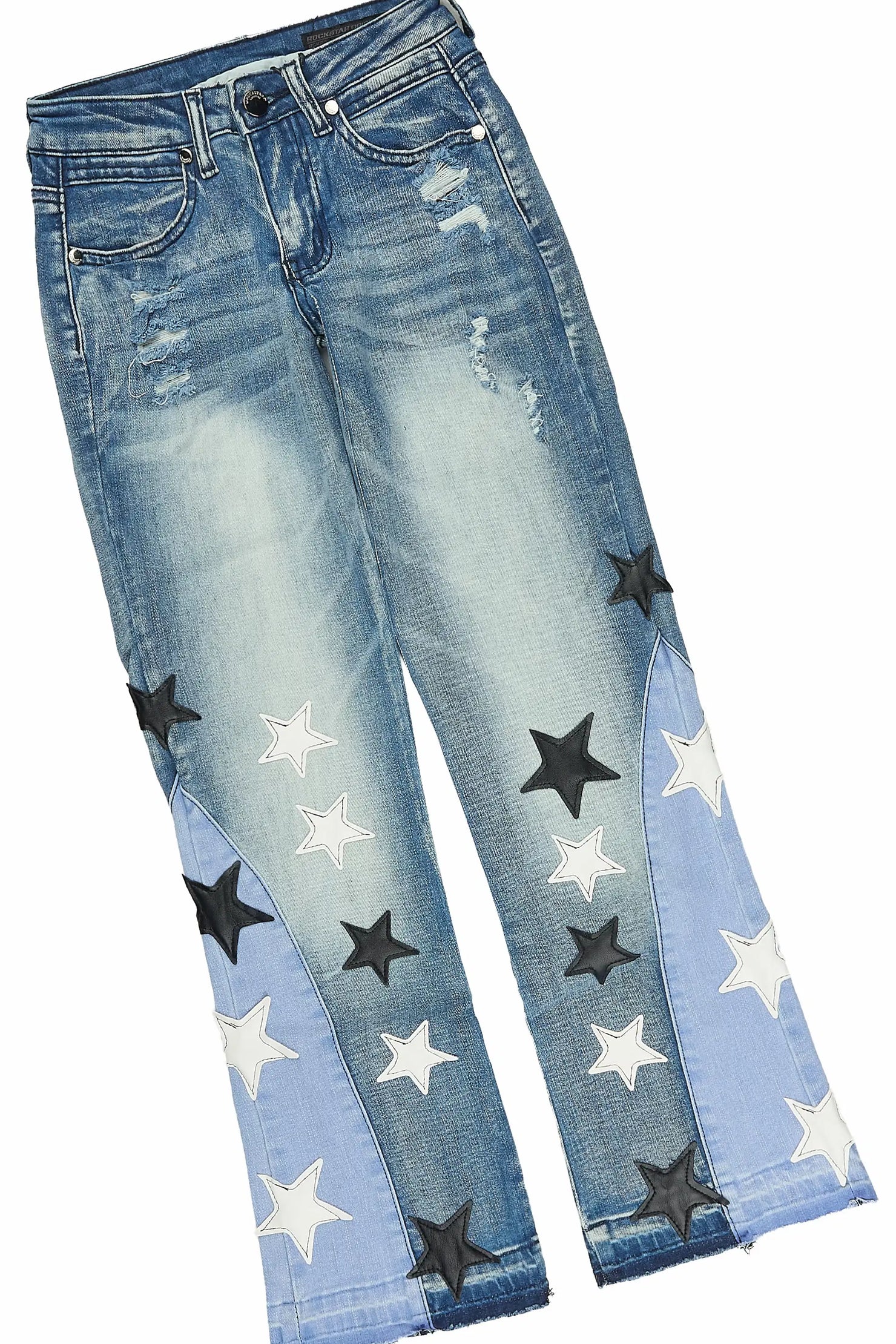 Girls Vesty White/Blue T-Shirt Stacked Jean Set