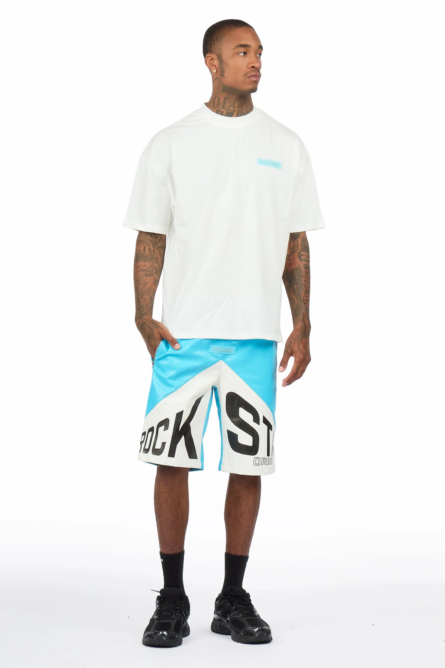 Zayn White/Mint/Blue Graphic Short Set