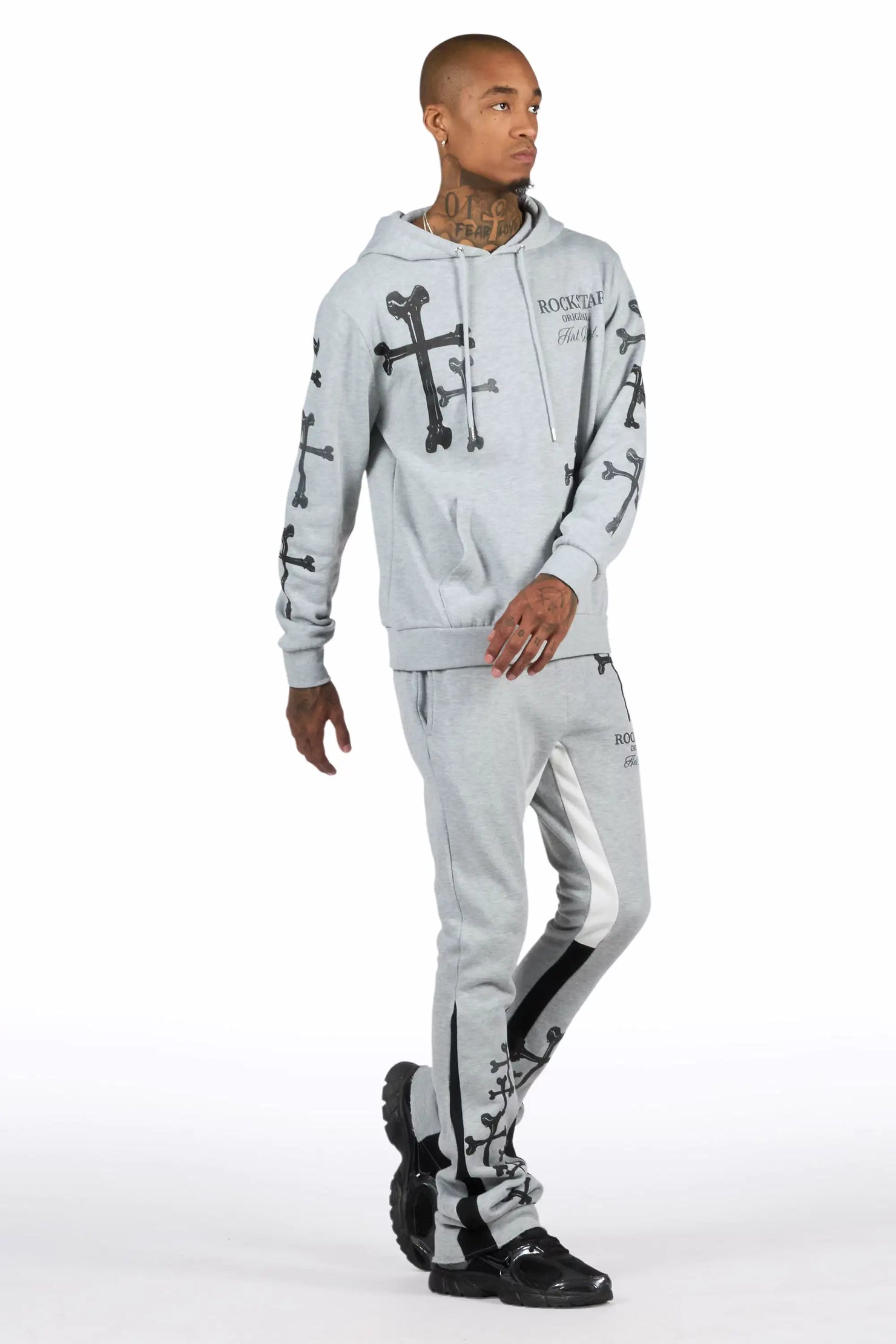 Olivier Heather Grey/Black Hoodie/Stacked Flare Track Set