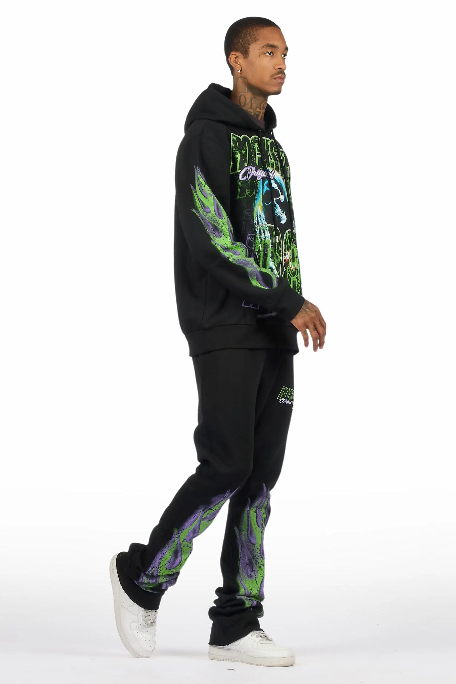 Kruz Black Hoodie/Stacked Pant Track Set