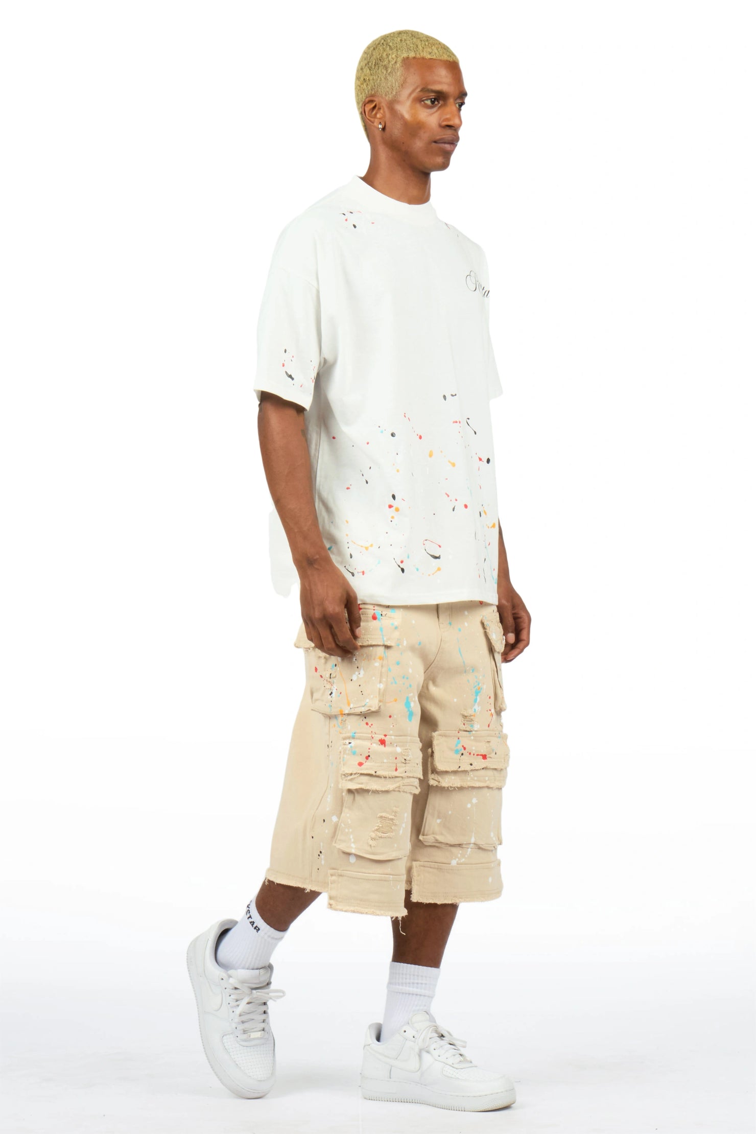 Bunt Beige Graphic T-Shirt Jort Set