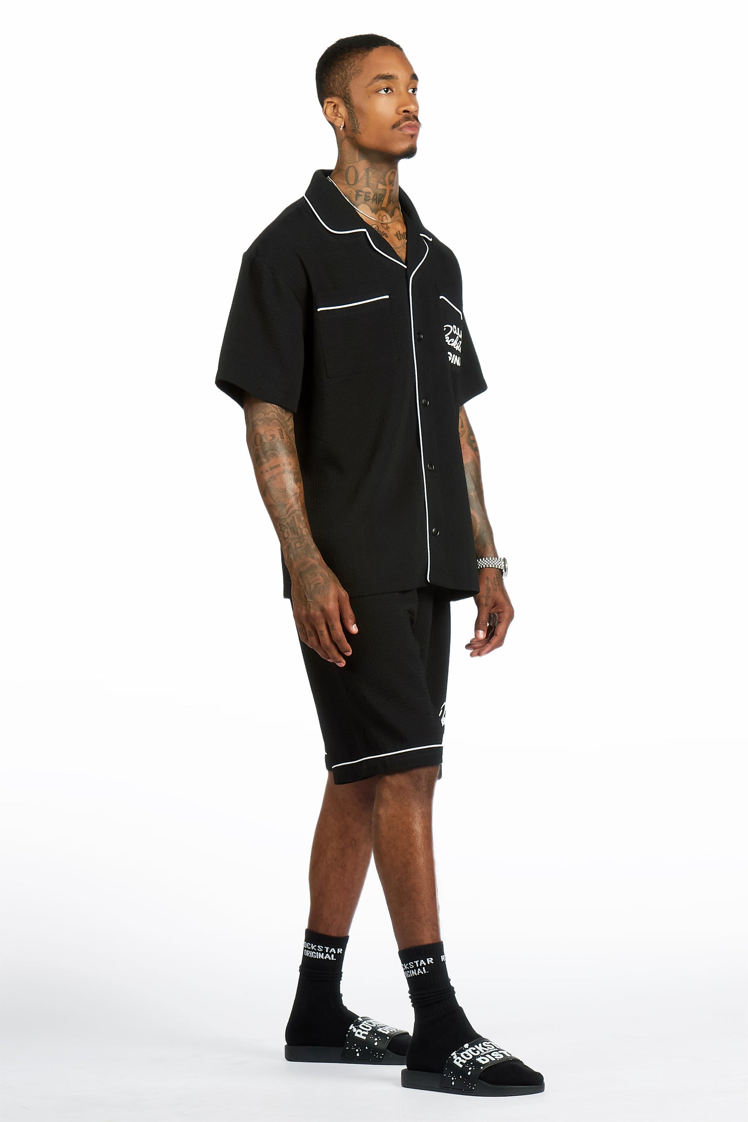 Clarence Black Button Down Shirt/Short Set