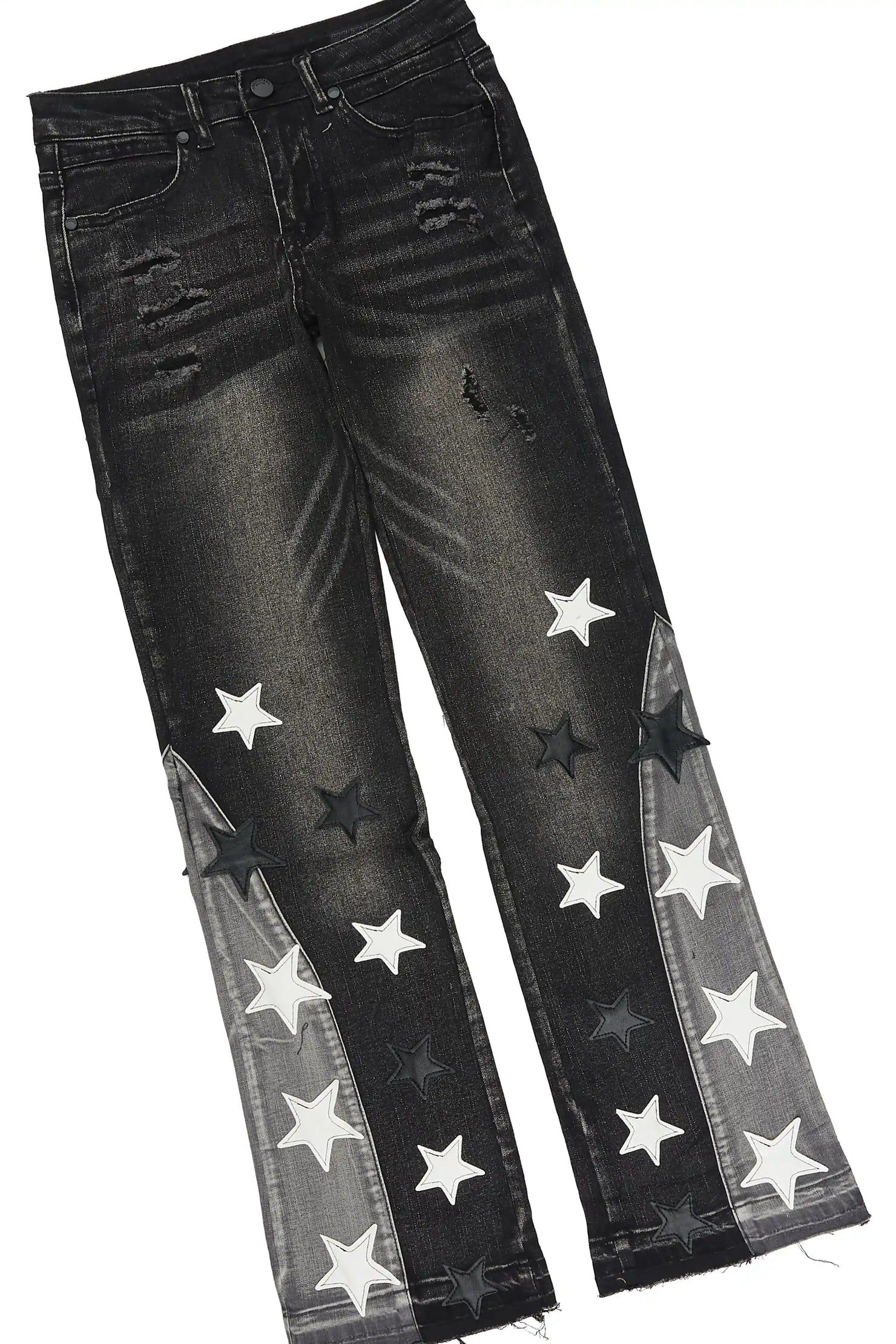 Girls Blarny Grey/Black T-Shirt Stacked Jean Set