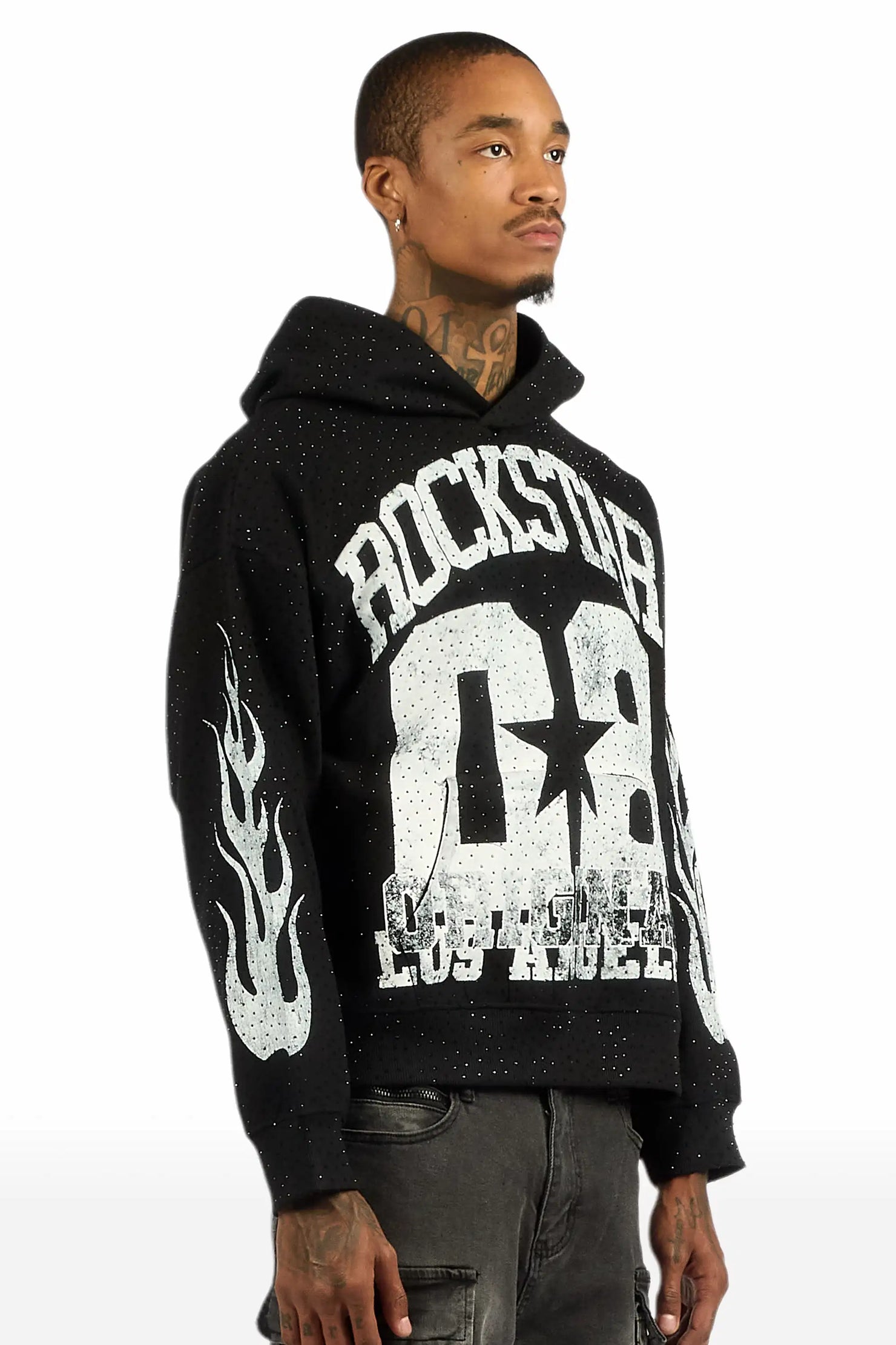Flamur Black Rhinestone Oversized Hoodie