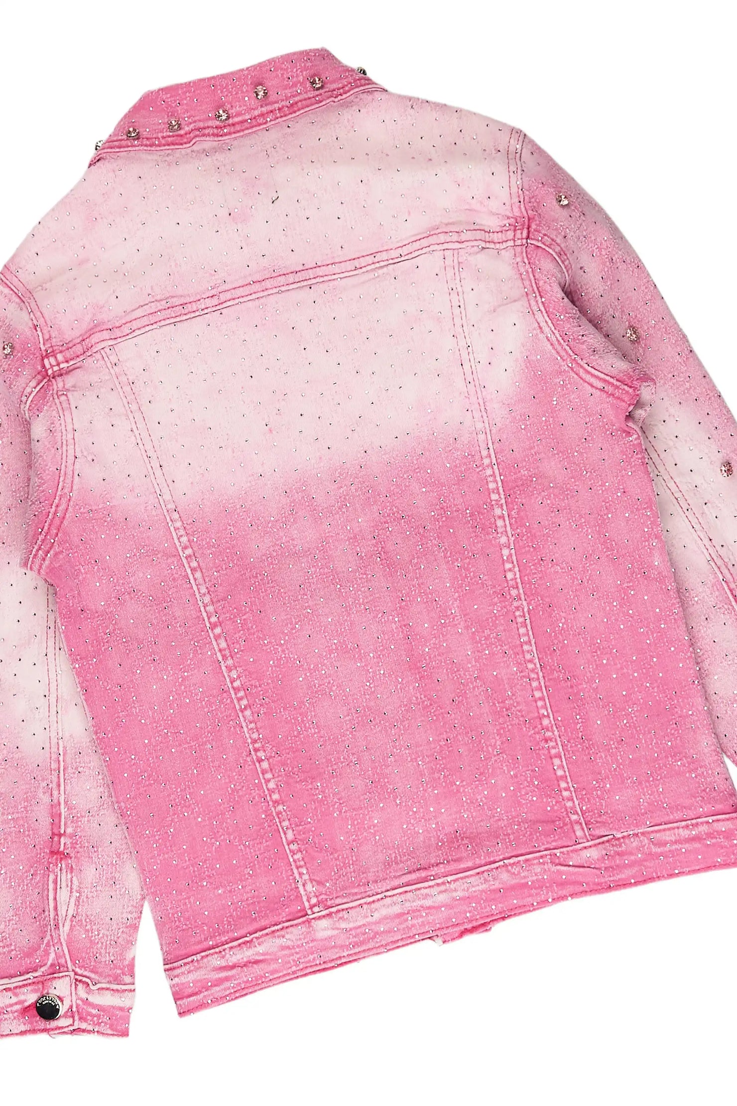 Girls Sareka Pink Rhinestone Denim Jacket/Jean Set