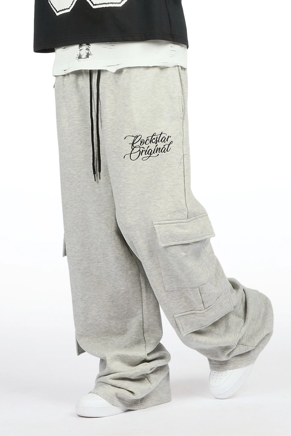 Adaty Heather Grey Chain Baggy Fit Pant