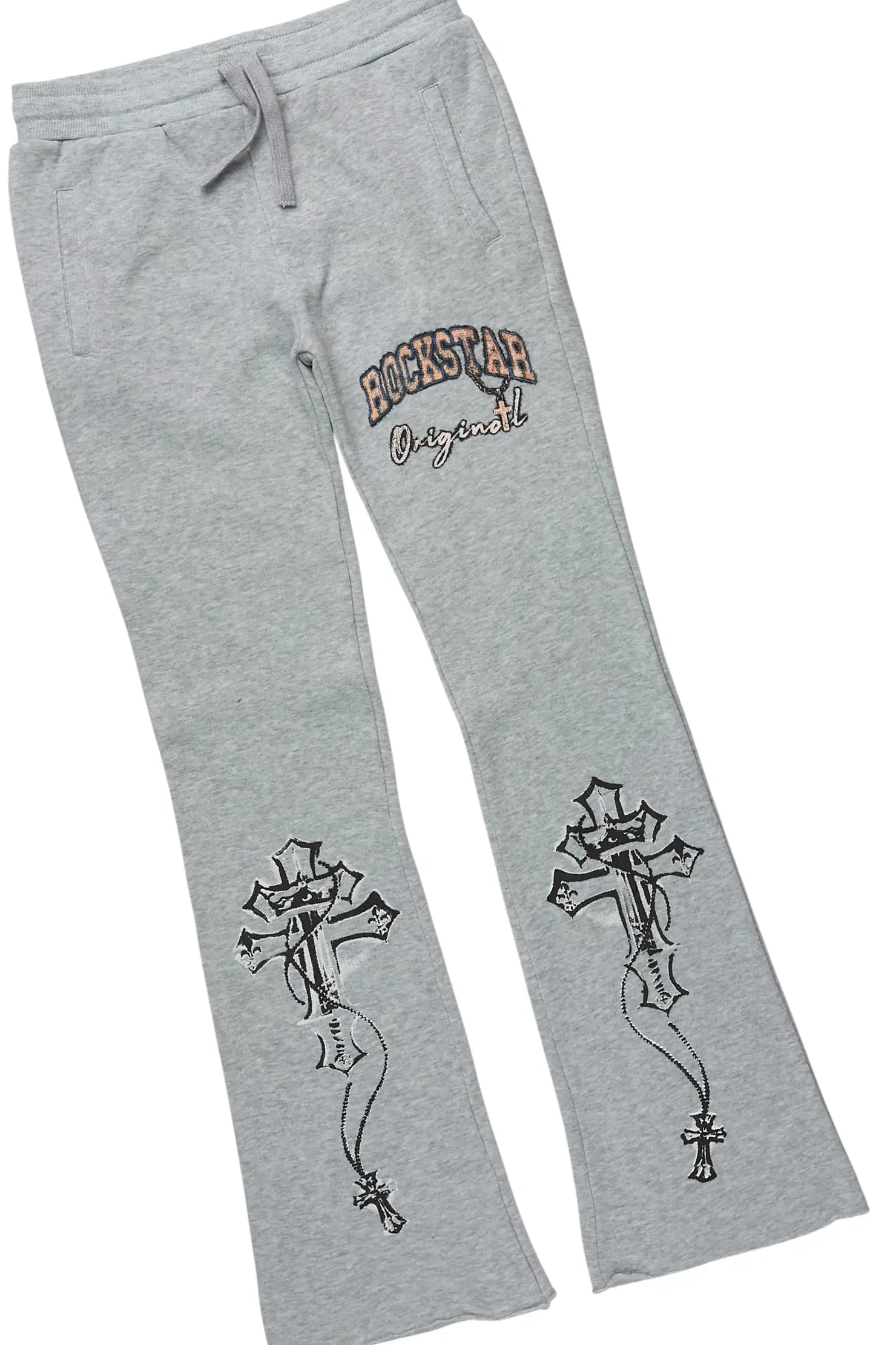 Boys Deiter Heather Grey Hoodie/Stacked Flare Track Set