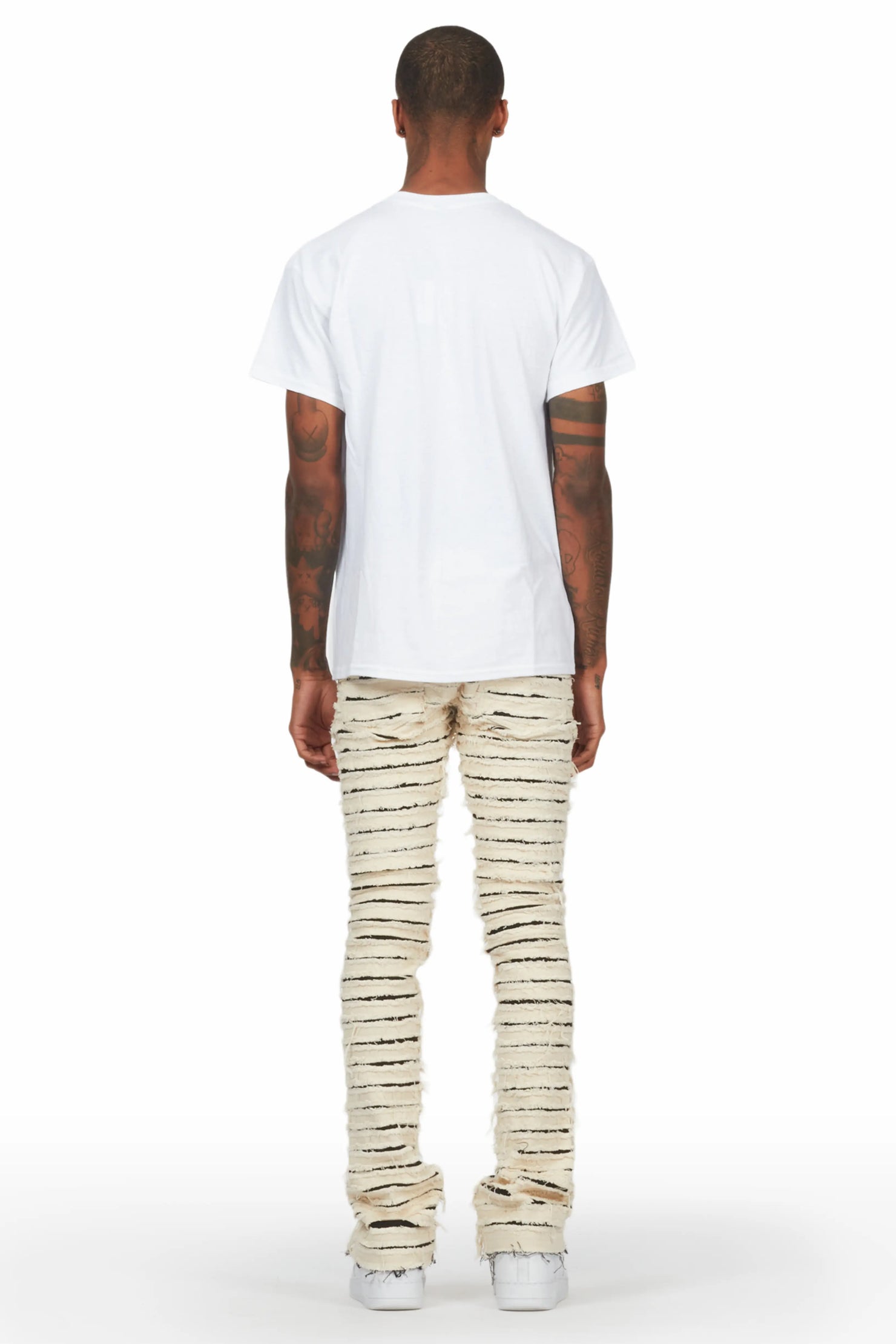 Kantin White T-Shirt & Korren Beige Stacked Flare Jean Bundle