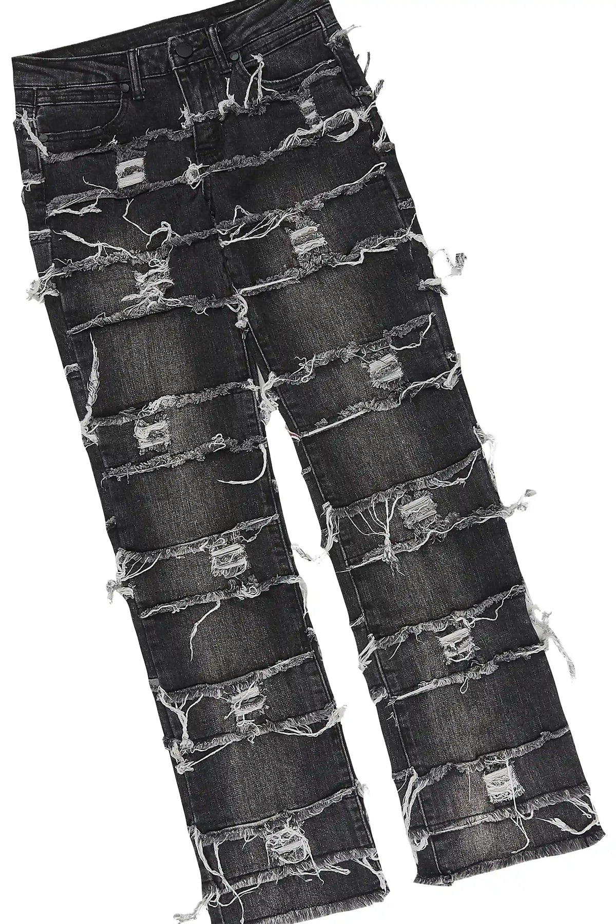 Boys Warrio Black Long Sleeve T-Shirt Stacked Frayed Jean Set