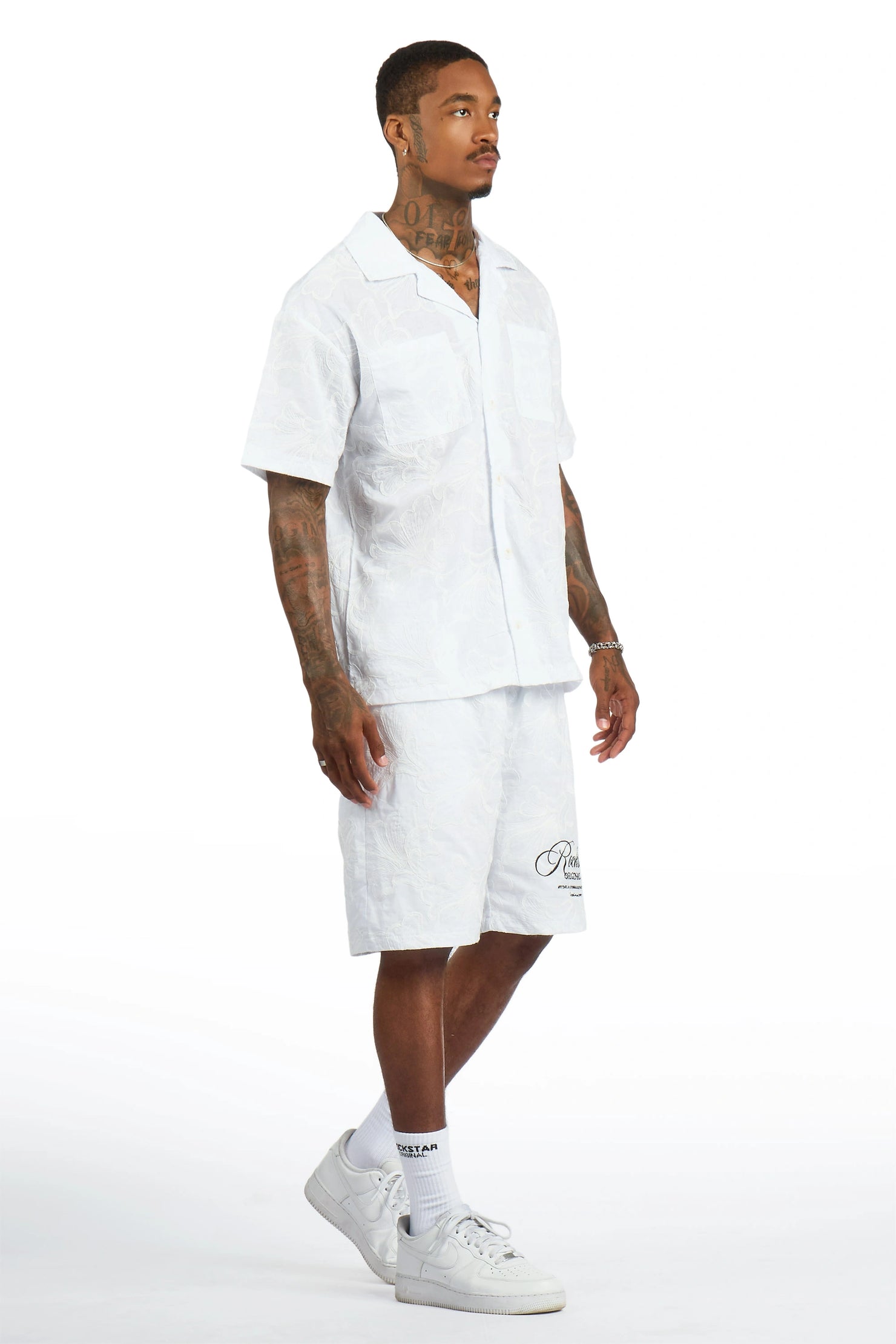 Isaiah White Button Down Shirt/Short Set