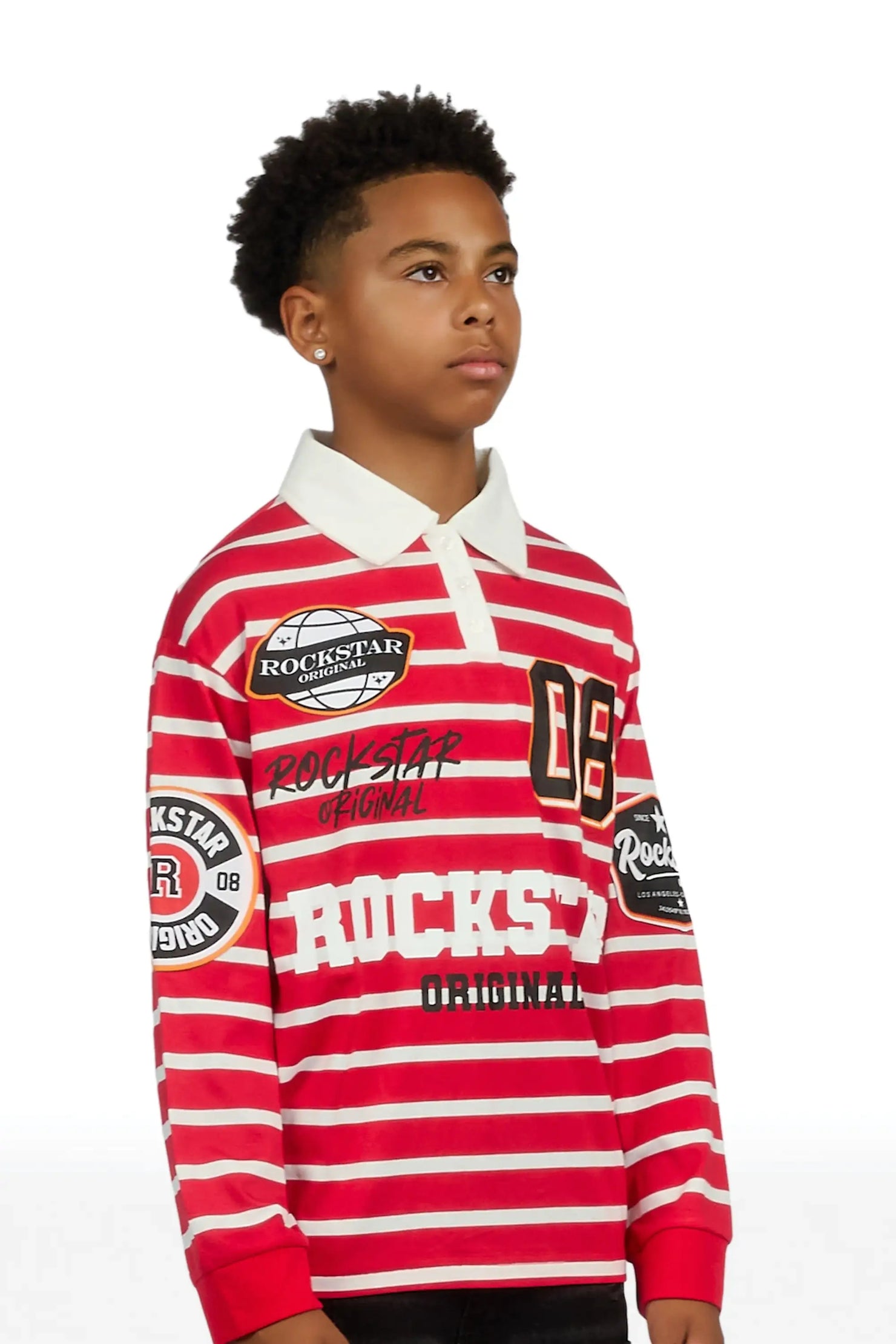 Boys Genis Red/White Long Sleeve Polo
