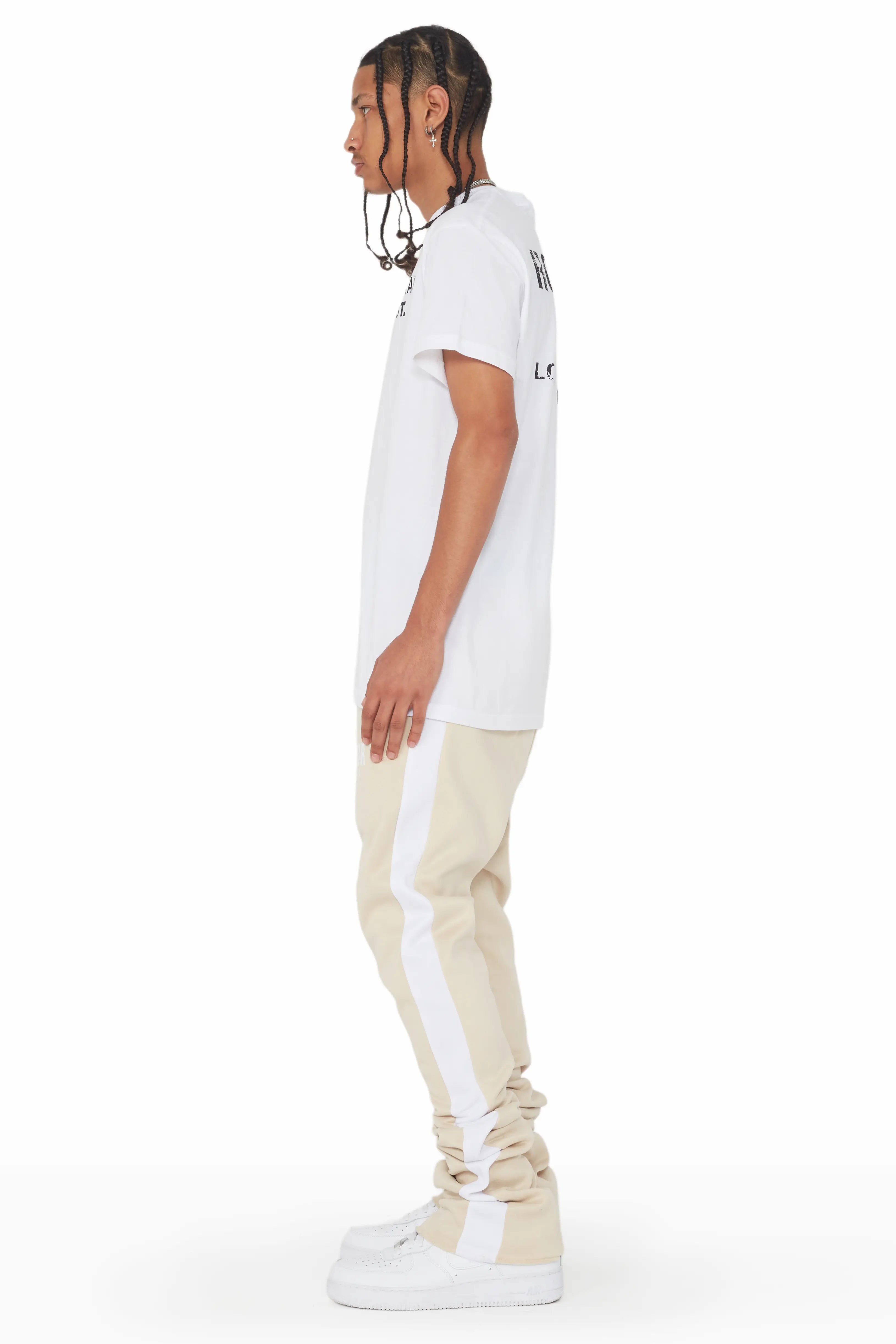 Leonel Beige Stacked Flare Track Pant