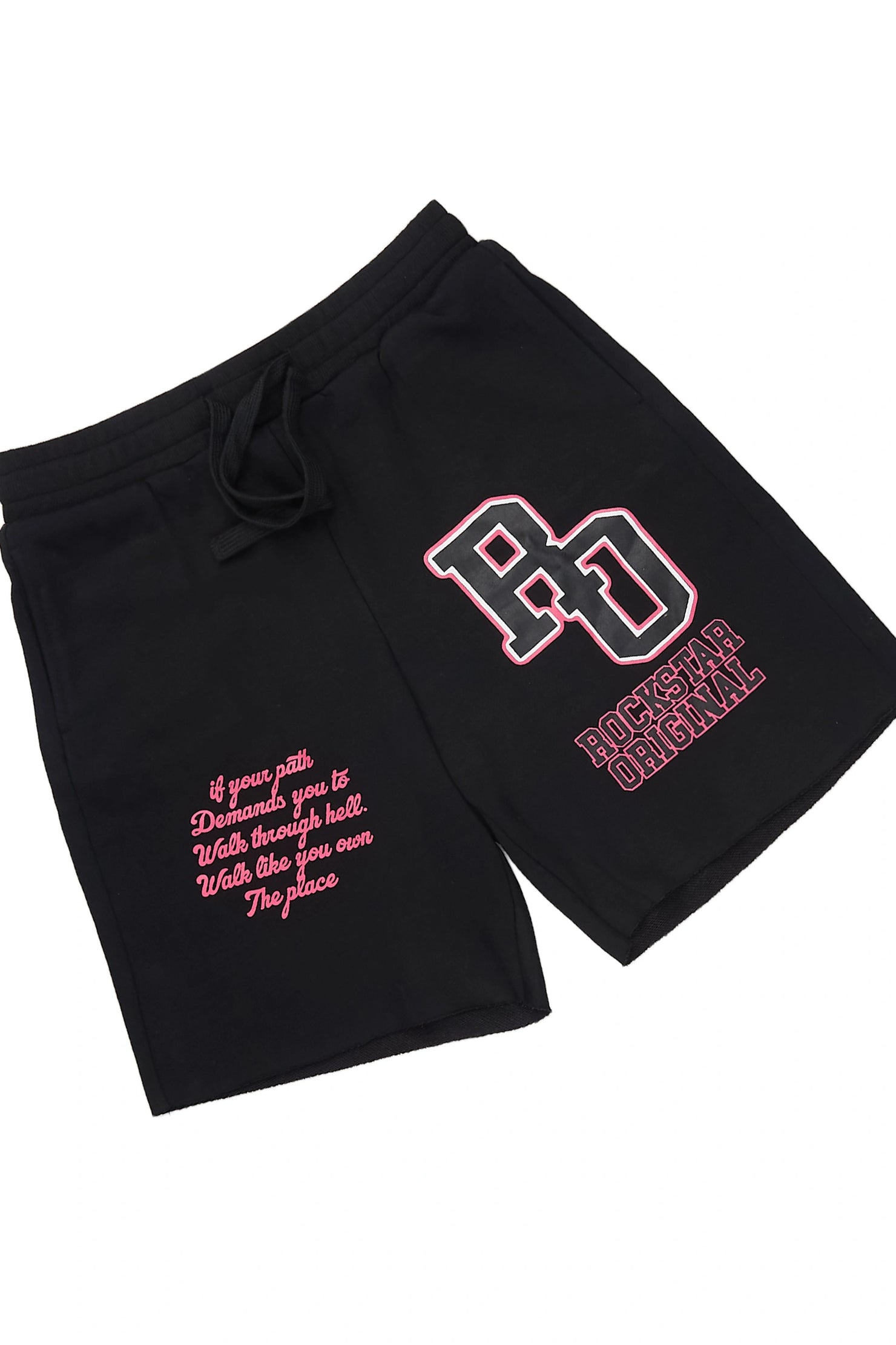 Girls Leslee Black/Pink Boxy T-Shirt Short Set