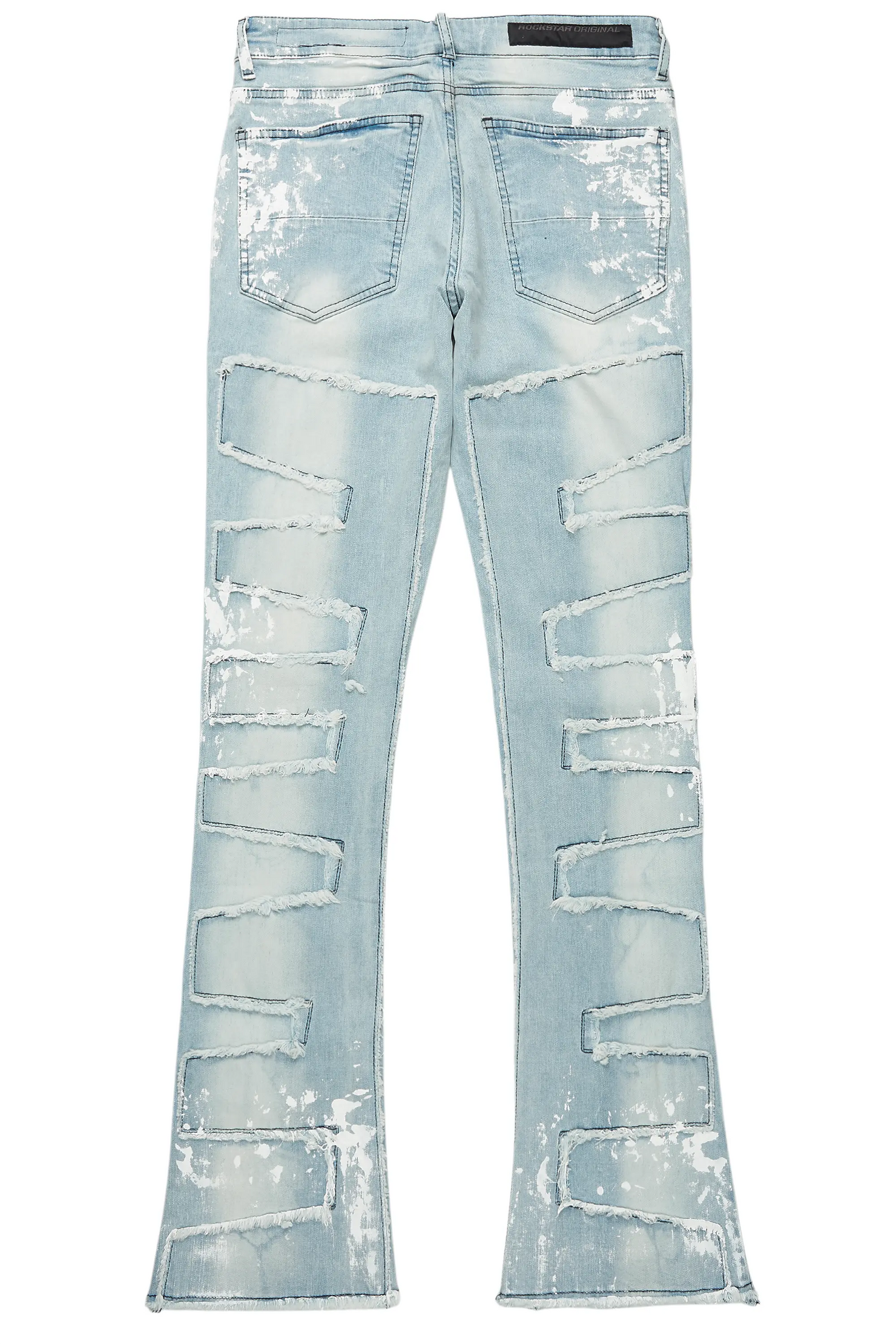 Kodak Blue/White Painter Stacked Flare Fringe Jean