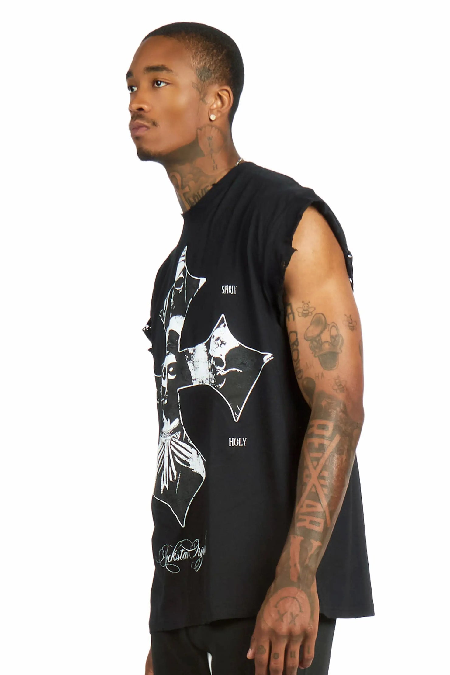 Lorzen Black Cut off Tee