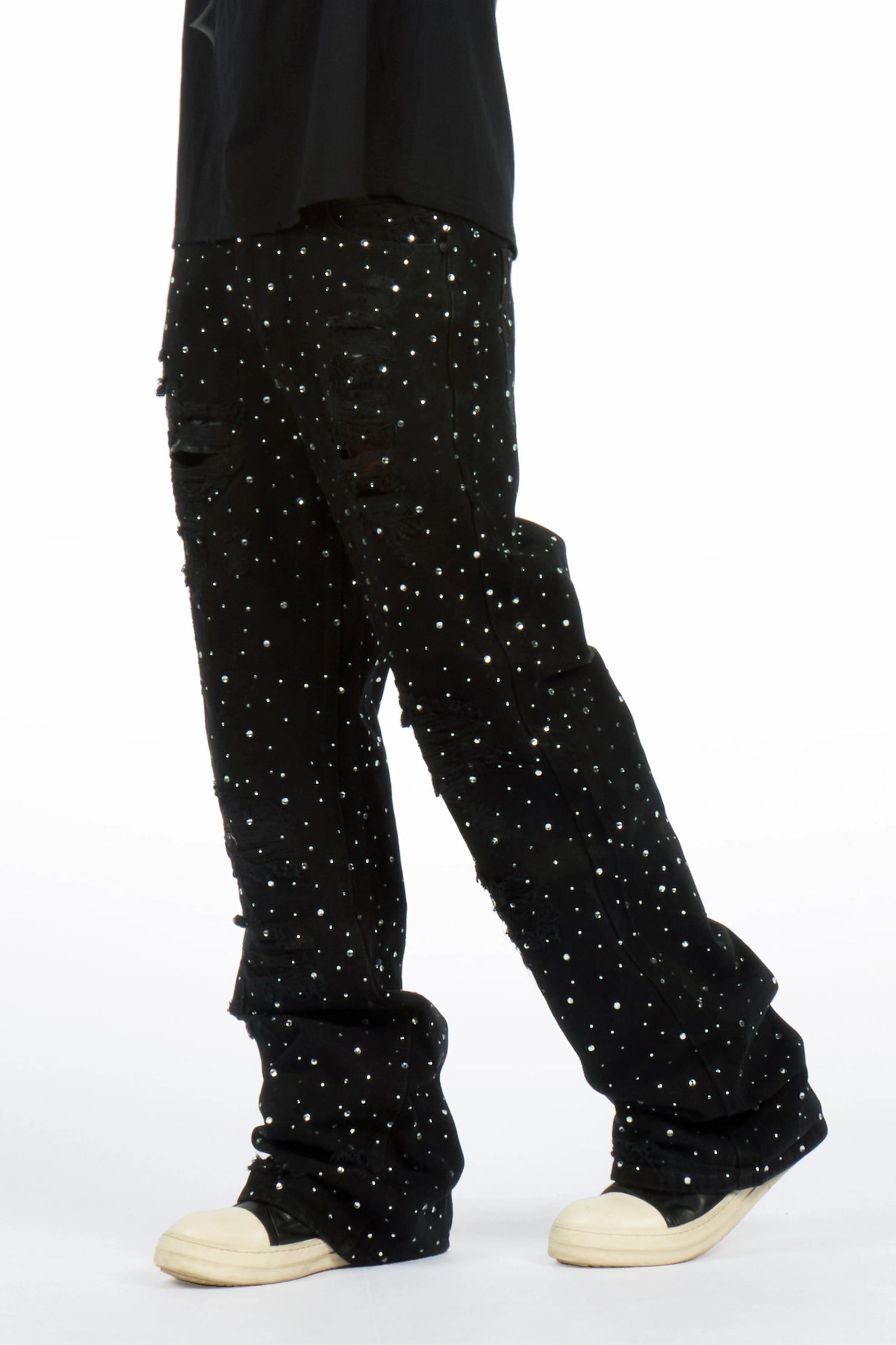 Iden Black Rhinestone Baggy Fit Jean