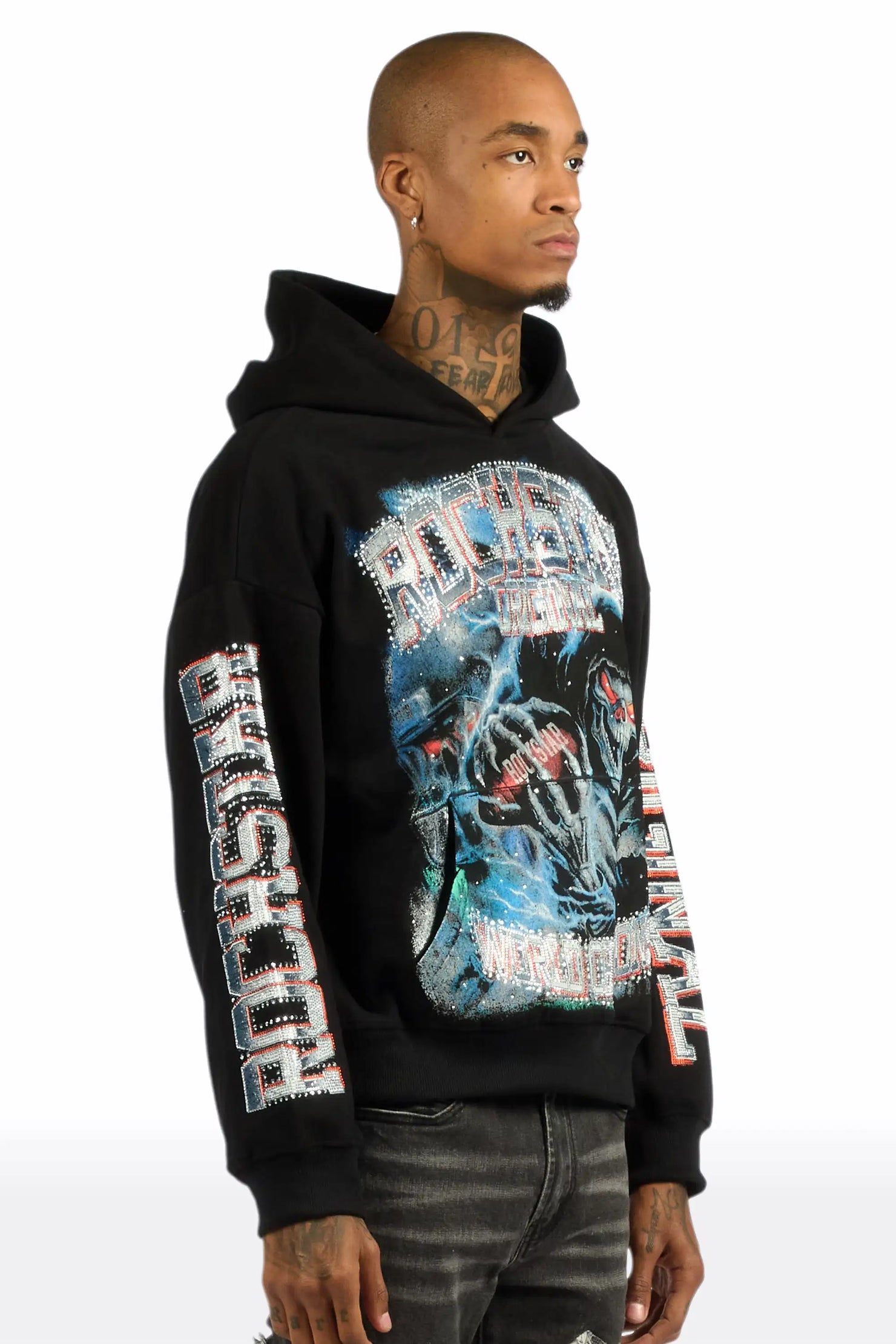 Kross Black Rhinestone Oversized Hoodie