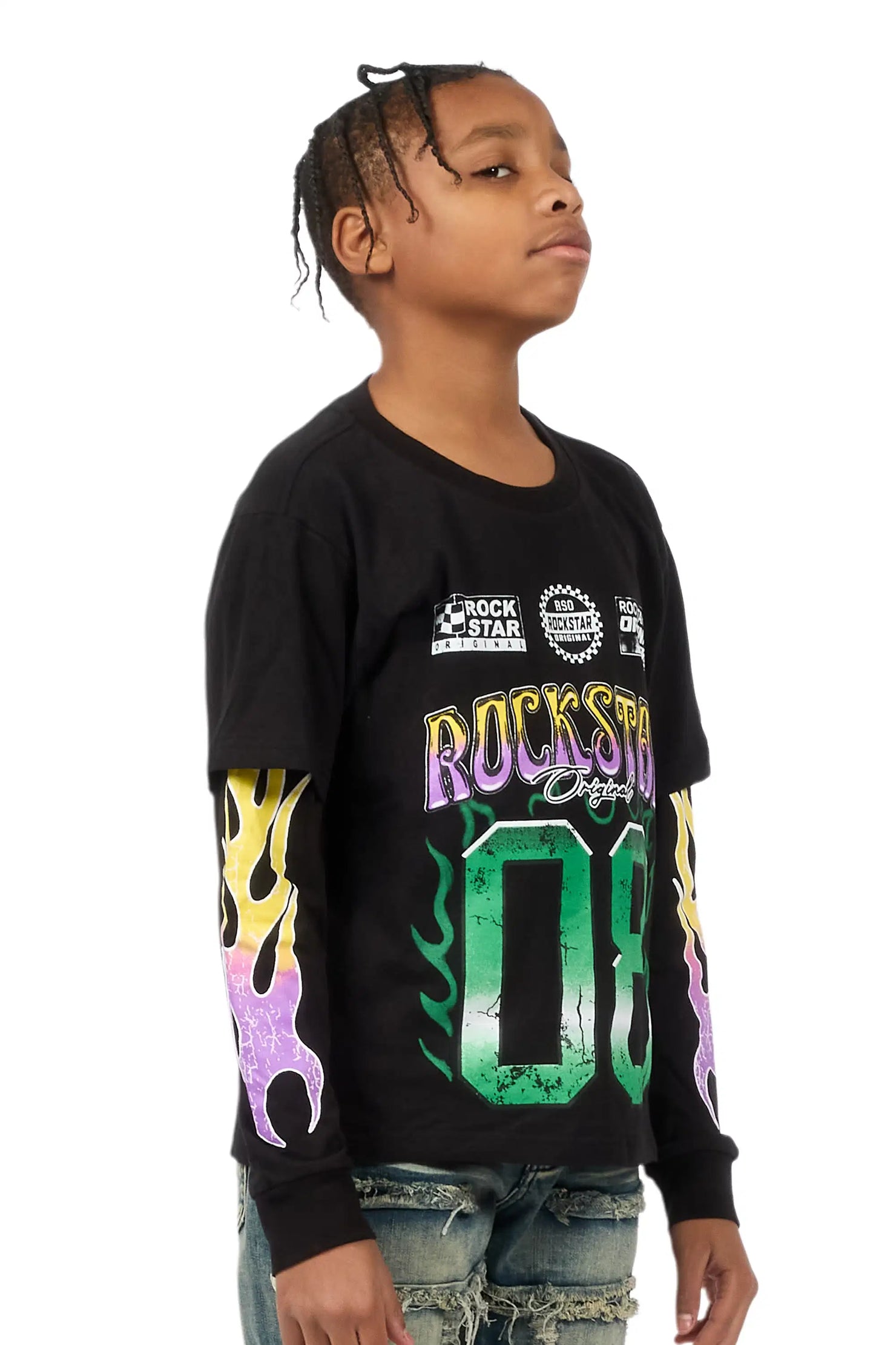 Boys Quito Black Double Layer L/S Graphic T-Shirt