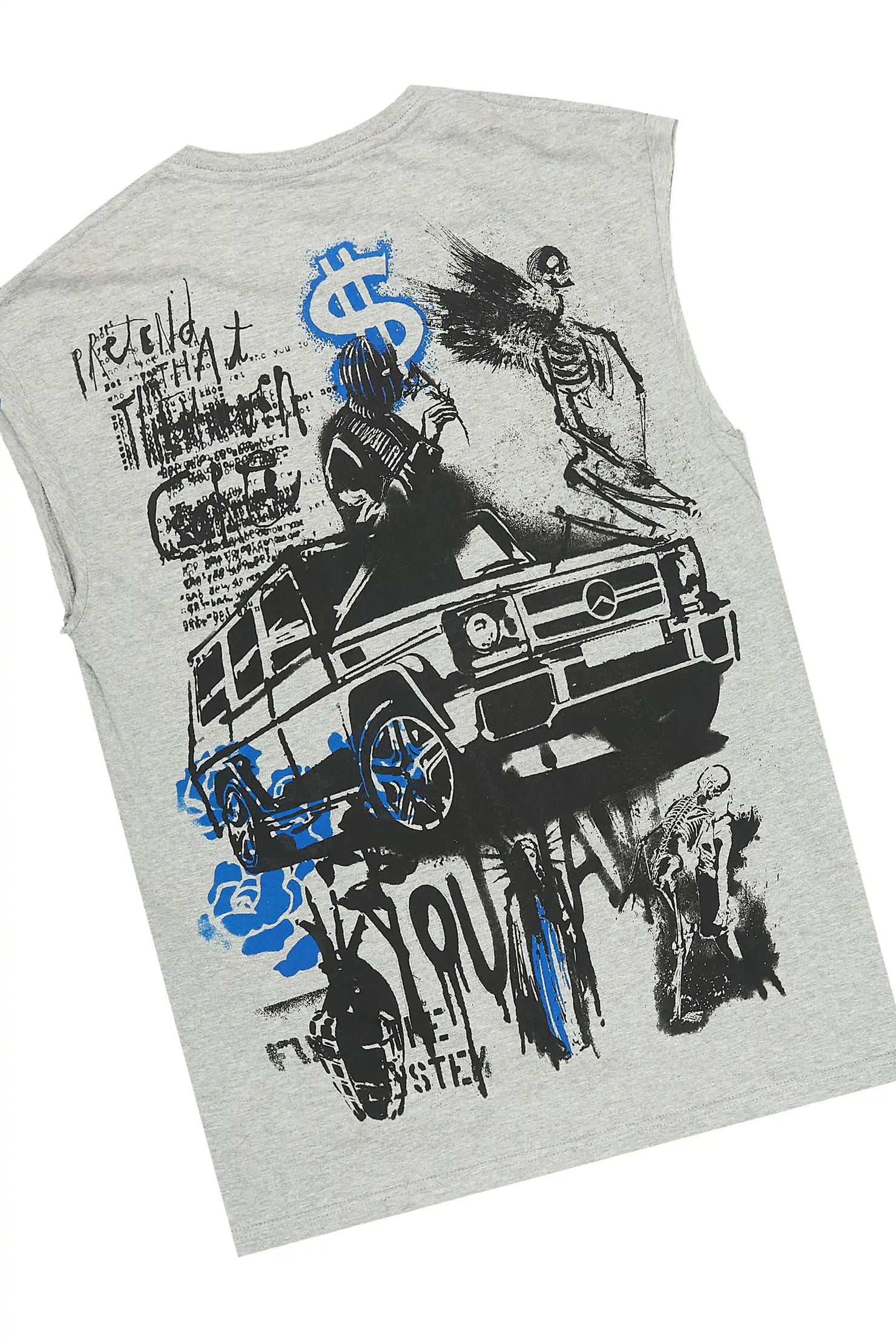 Grill 3.0 Heather Grey/Grey Oversized Graphic T-Shirt & Mahesh Baggy Cargo Jean Short
